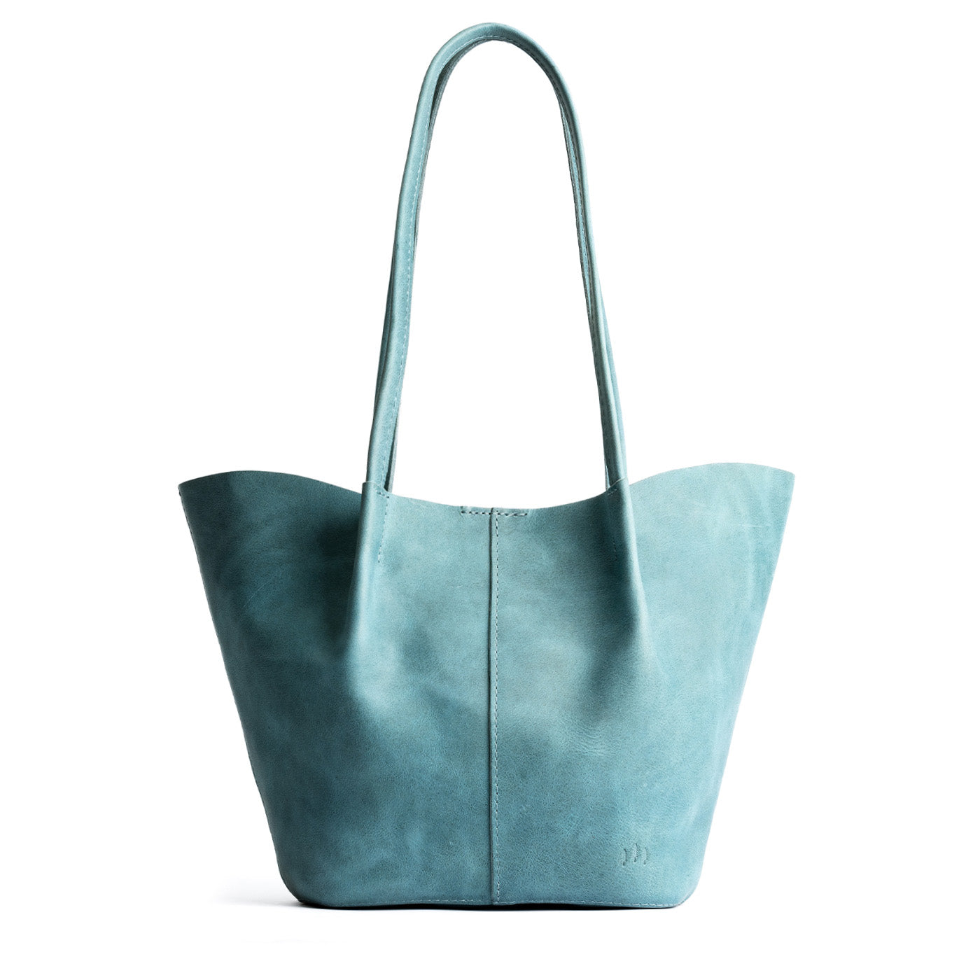 Aqua Large | Wide bucket shaped tote bag with matching leather handles