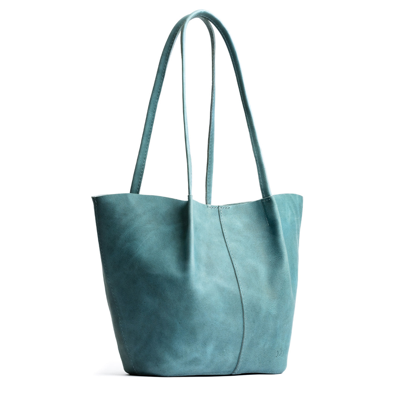 Aqua*Large | Wide bucket shaped tote bag with matching leather handles