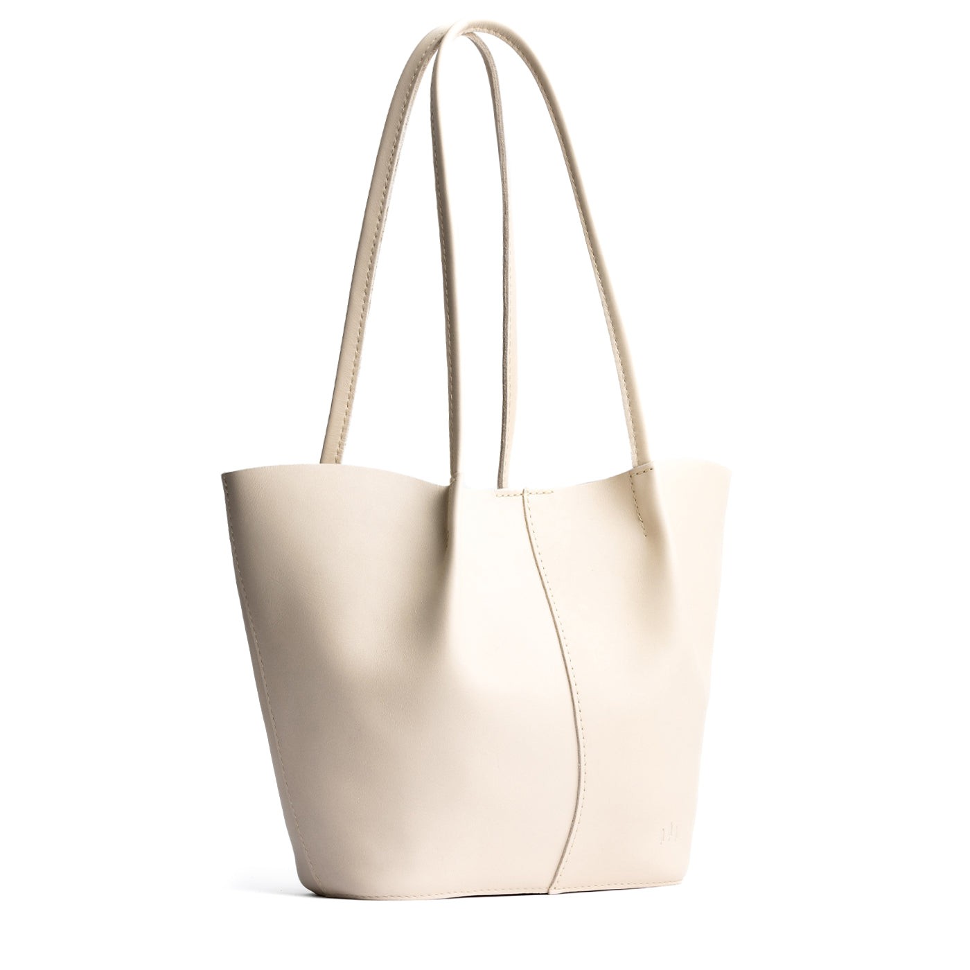 Bone*Large | Wide bucket shaped tote bag with matching leather handles