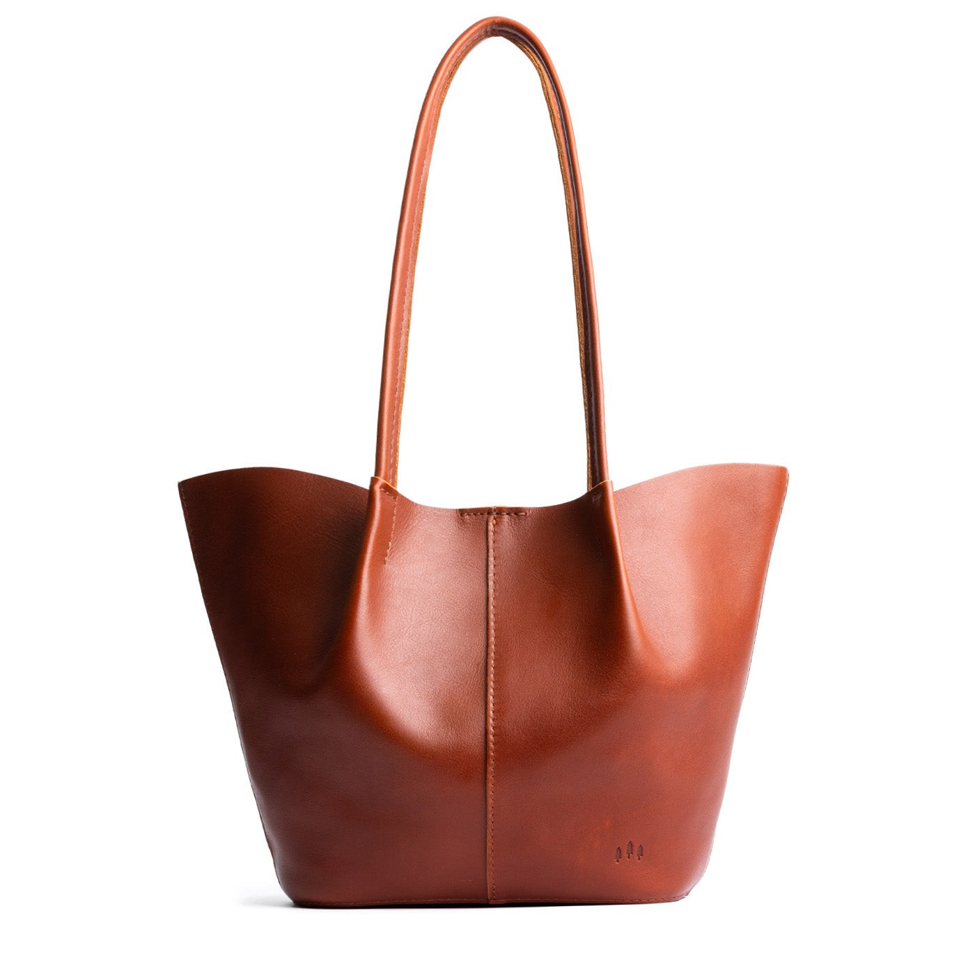 Chestnut*Large | Wide bucket shaped tote bag with matching leather handles