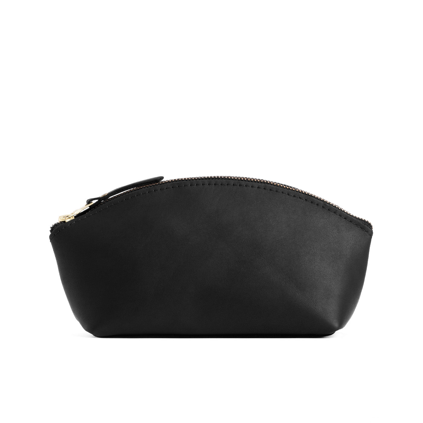 Black Eclipse | Spacious leather makeup bag with curved seams and top zipper