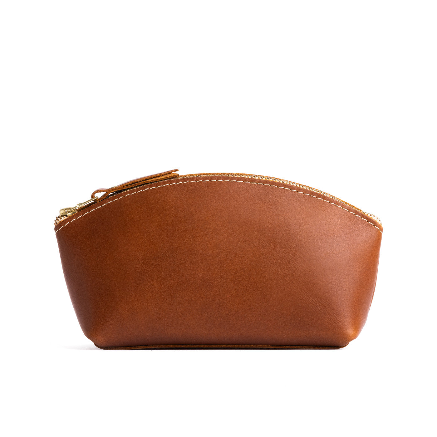 Honey*Eclipse | Spacious leather makeup bag with curved seams and top zipper