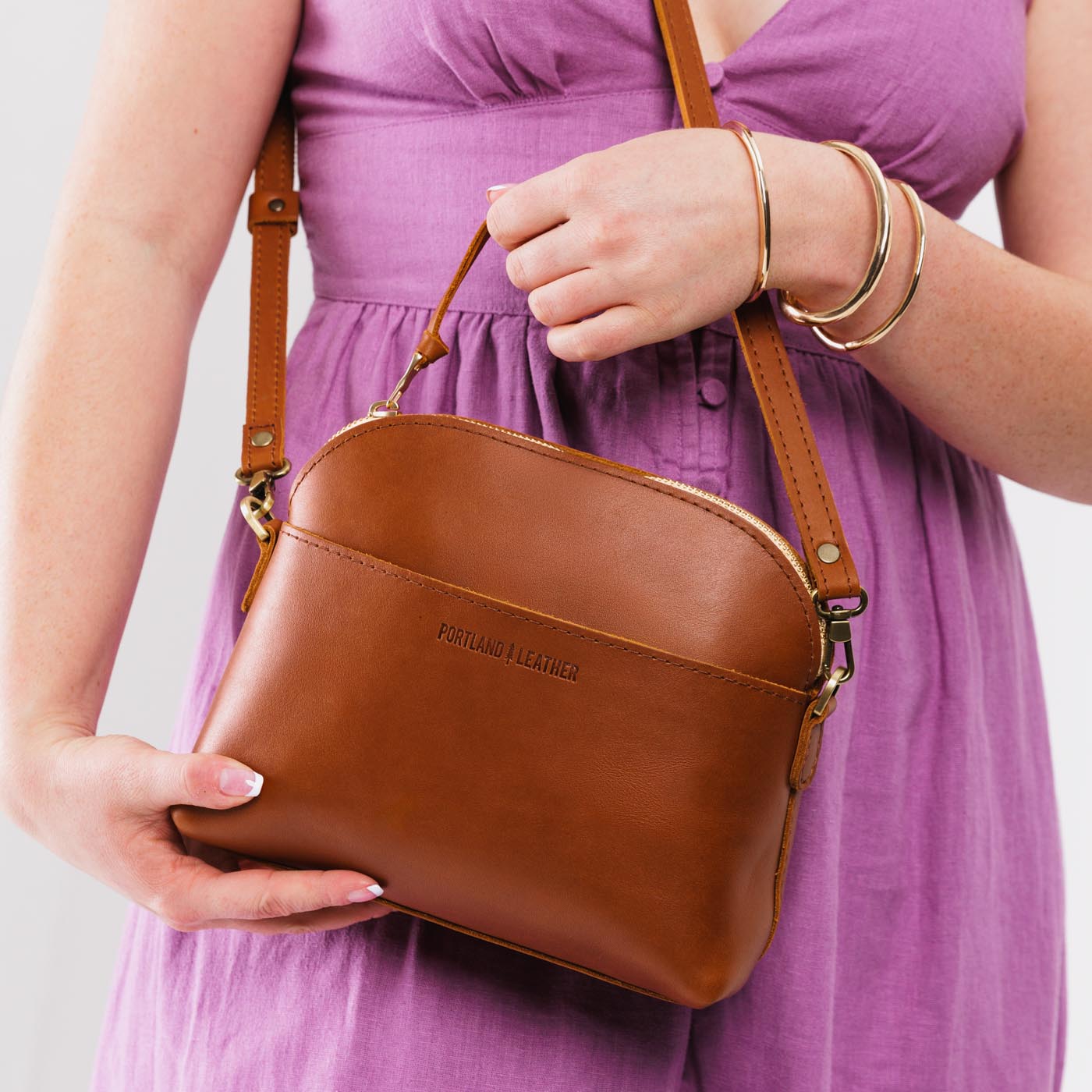 Honey*Large | Dome shaped crossbody purse with front pocket and removable strap