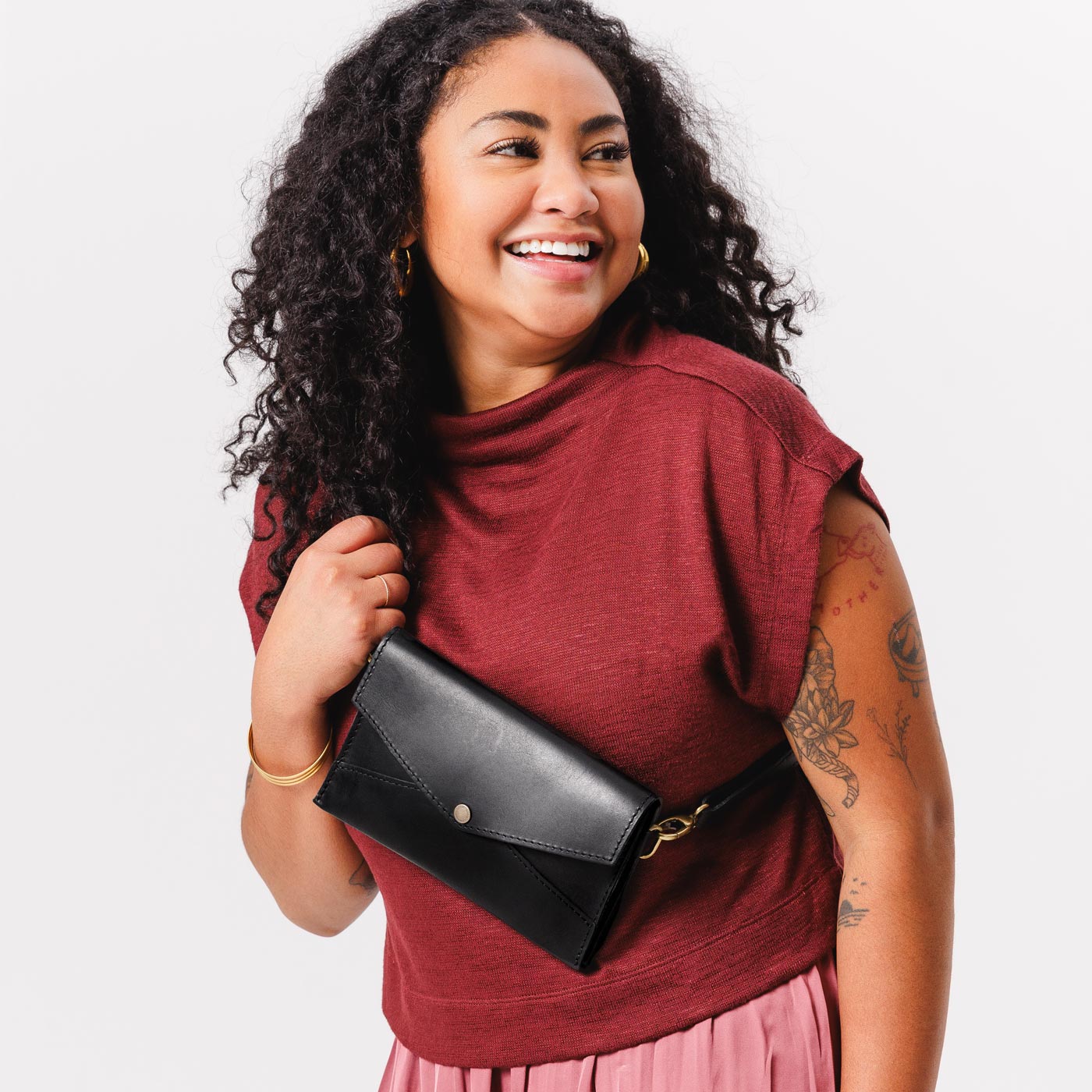  Black | Envelope shaped clutch wallet with crossbody strap