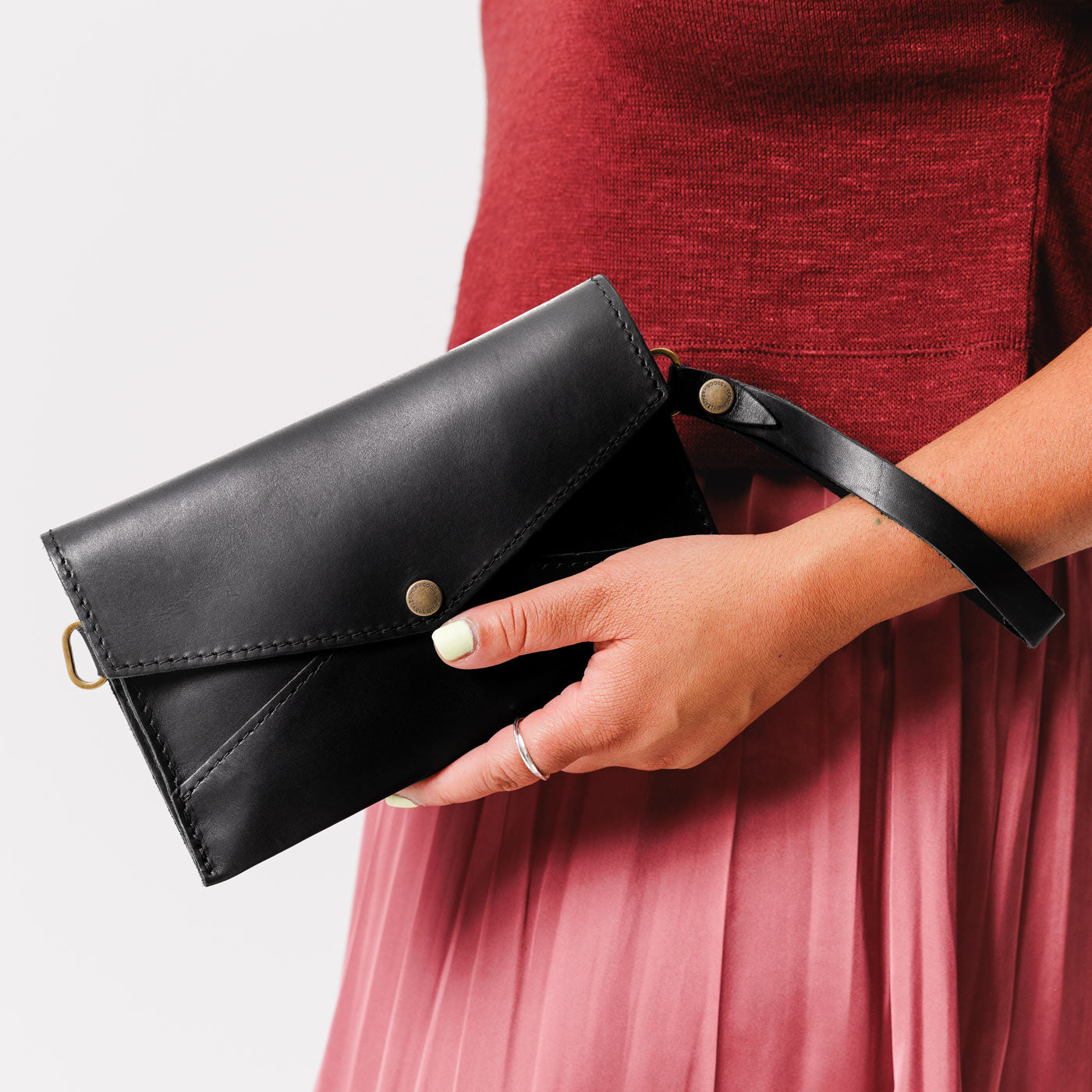  Black | Envelope shaped clutch wallet with crossbody strap