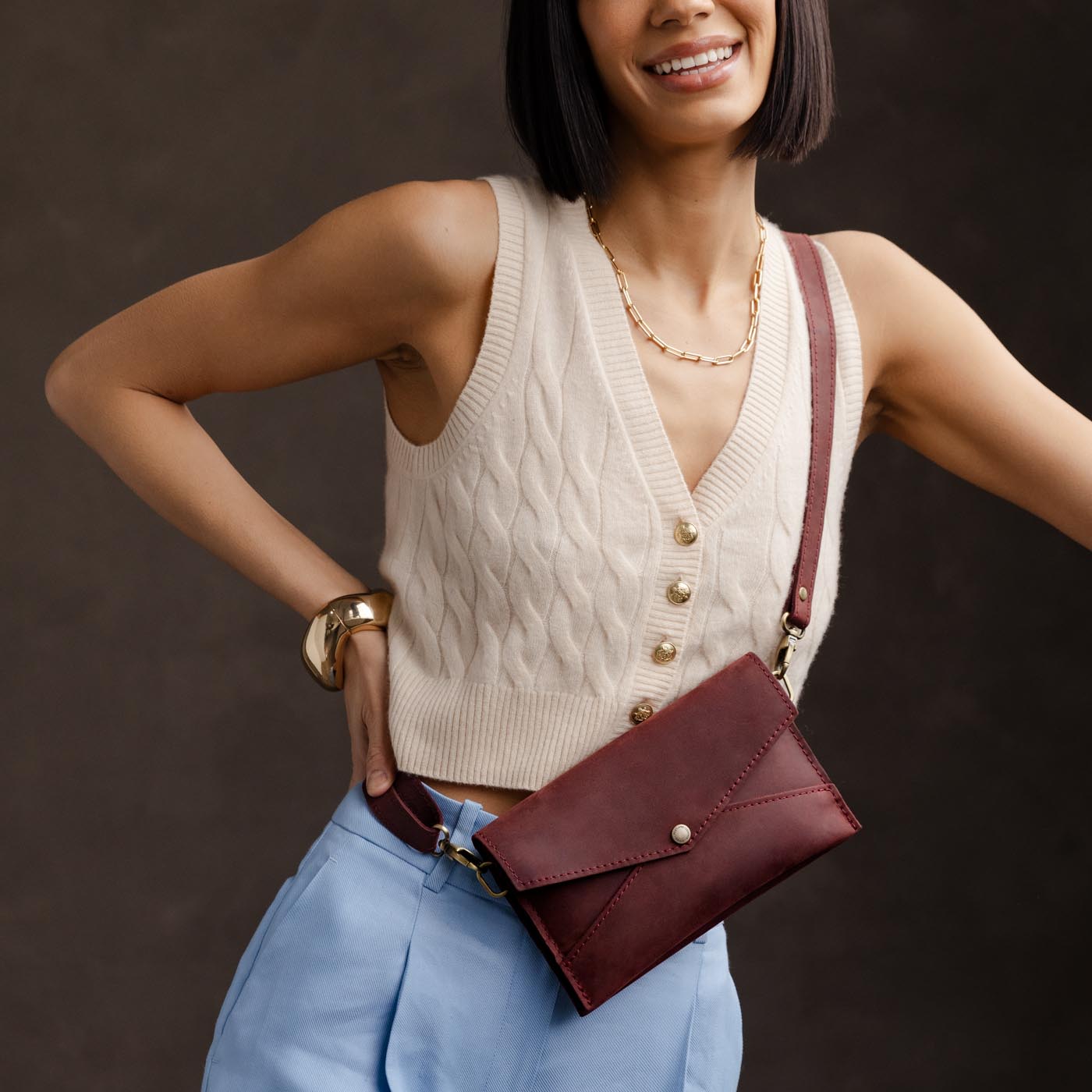  Merlot | Envelope shaped clutch wallet with crossbody strap