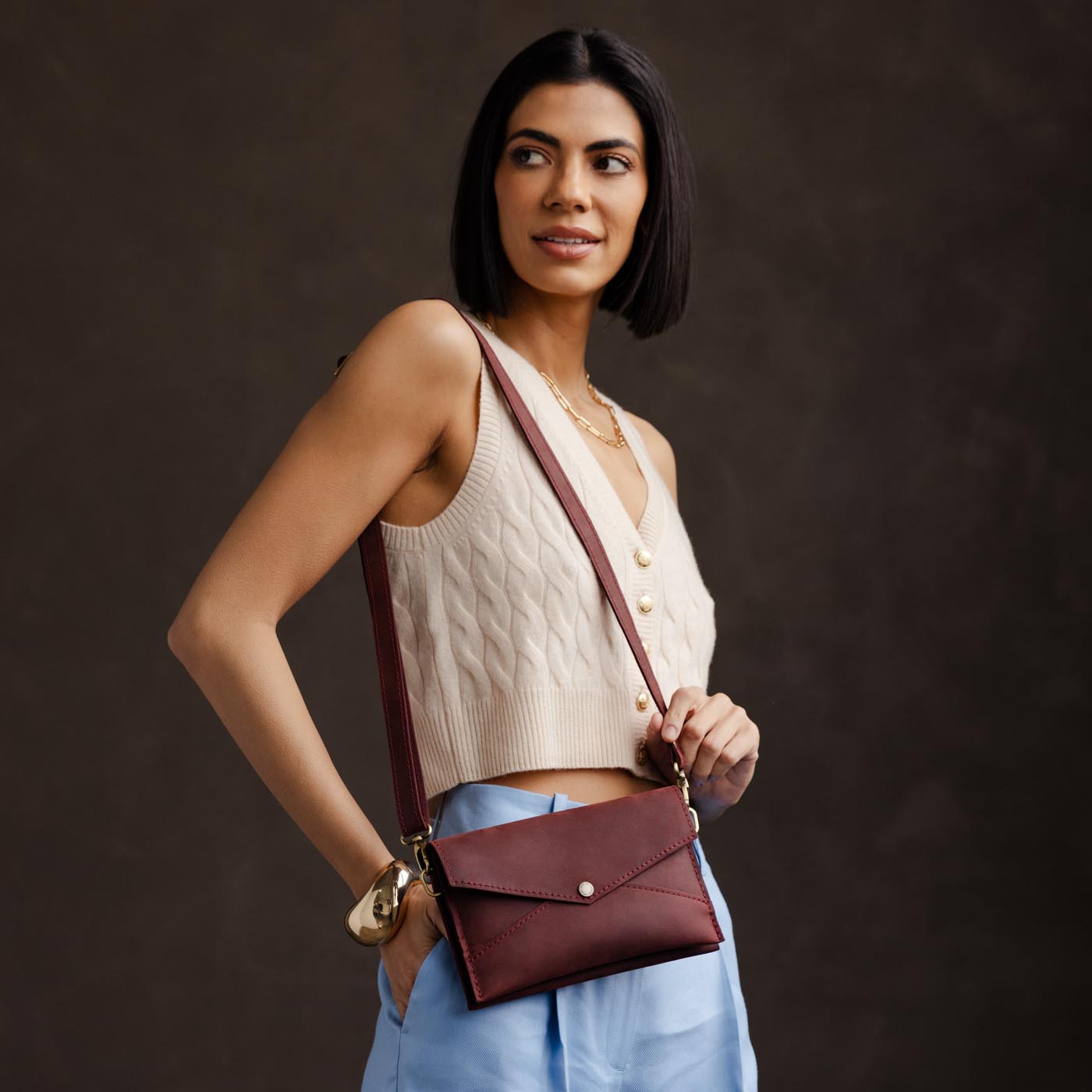  Merlot | Envelope shaped clutch wallet with crossbody strap