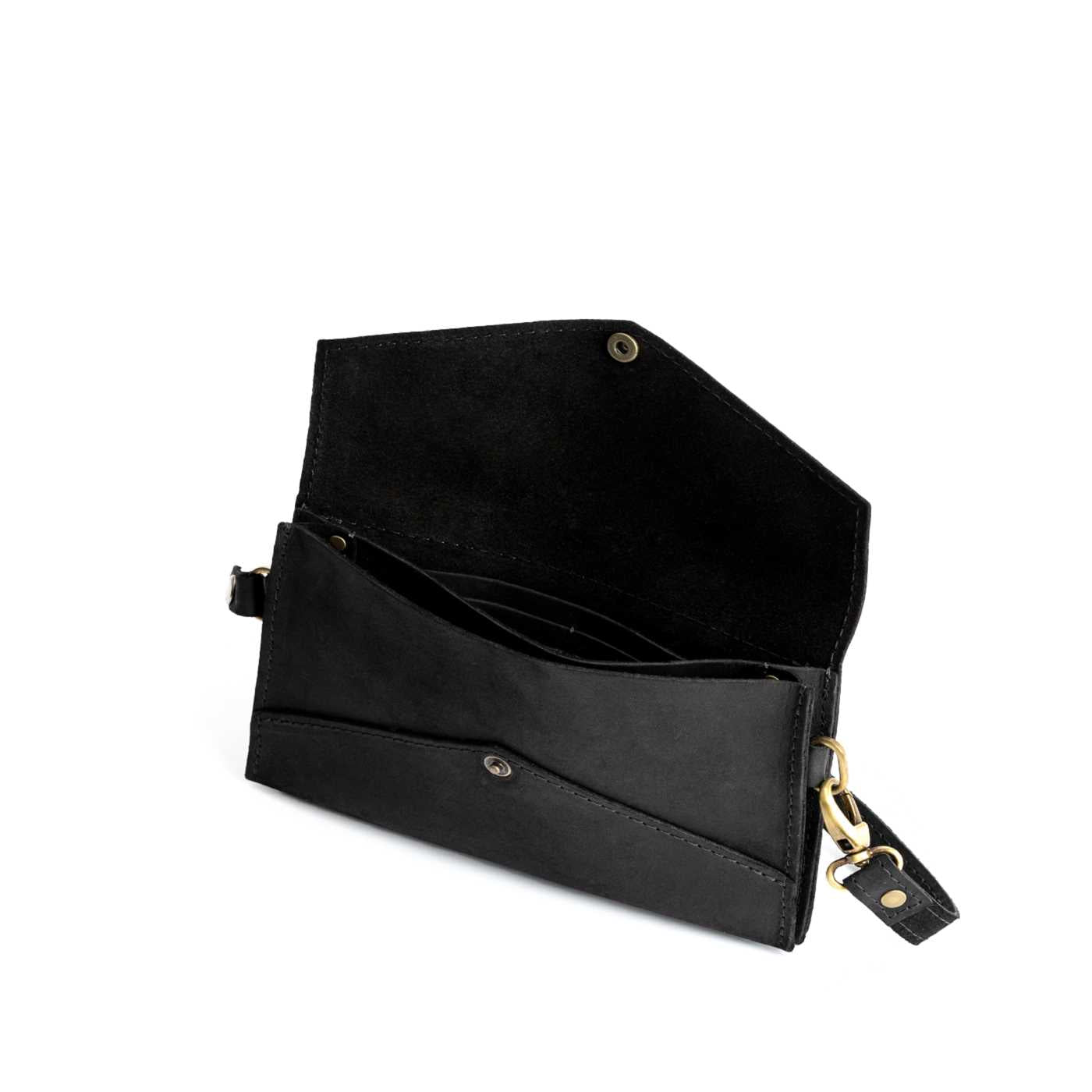  Shadow Black | Envelope shaped clutch wallet with crossbody strap