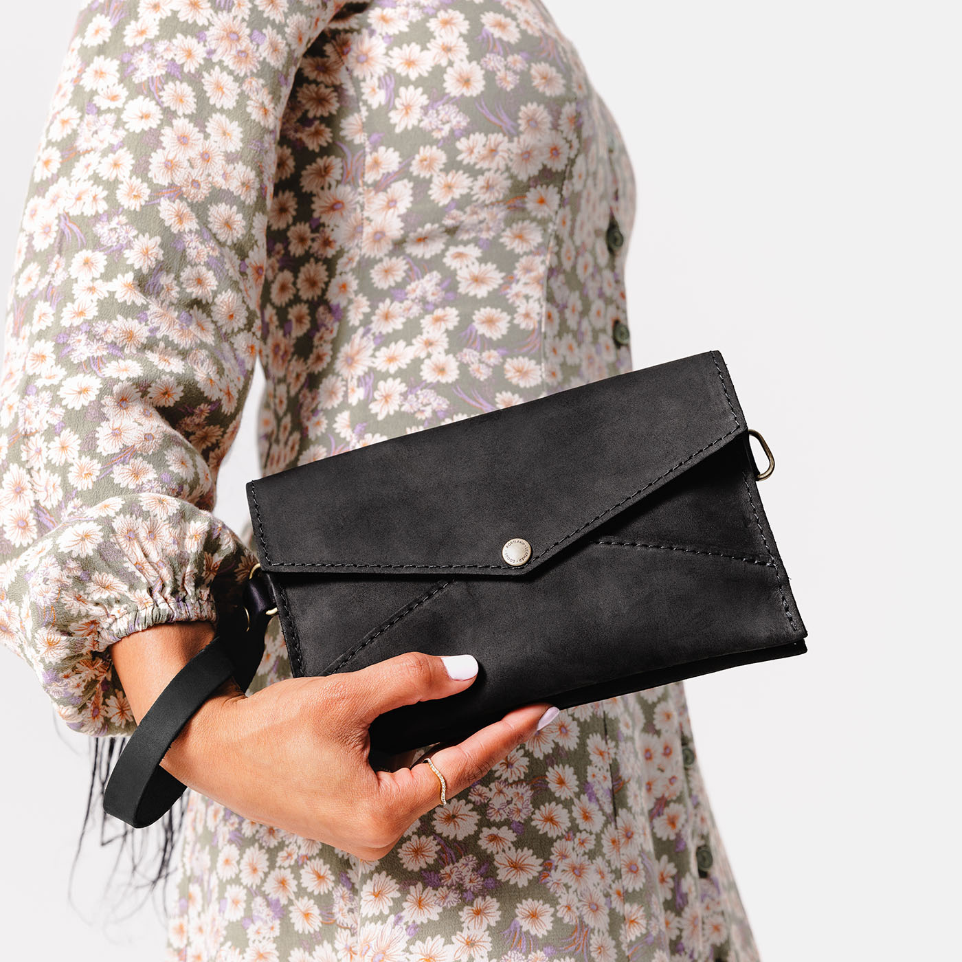  Shadow Black | Envelope shaped clutch wallet with crossbody strap