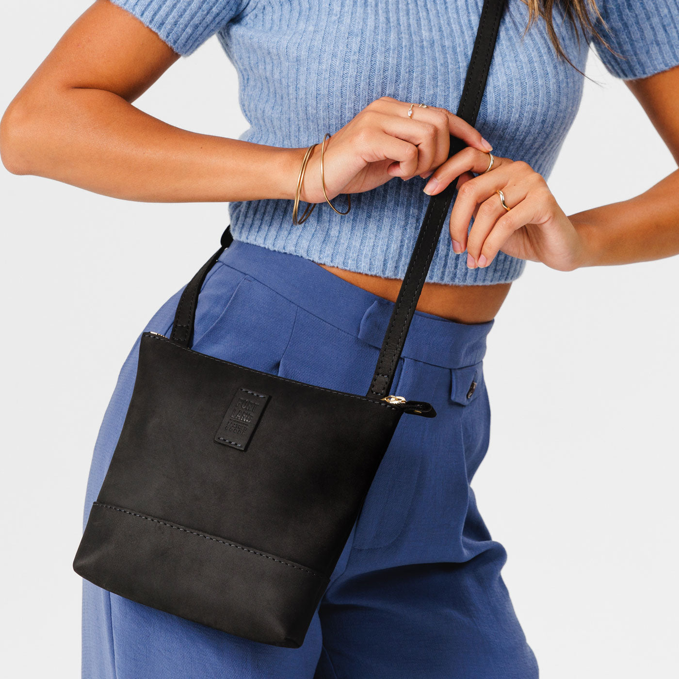 Shadow Black | Small rectangular crossbody purse with top zipper and interior pocket