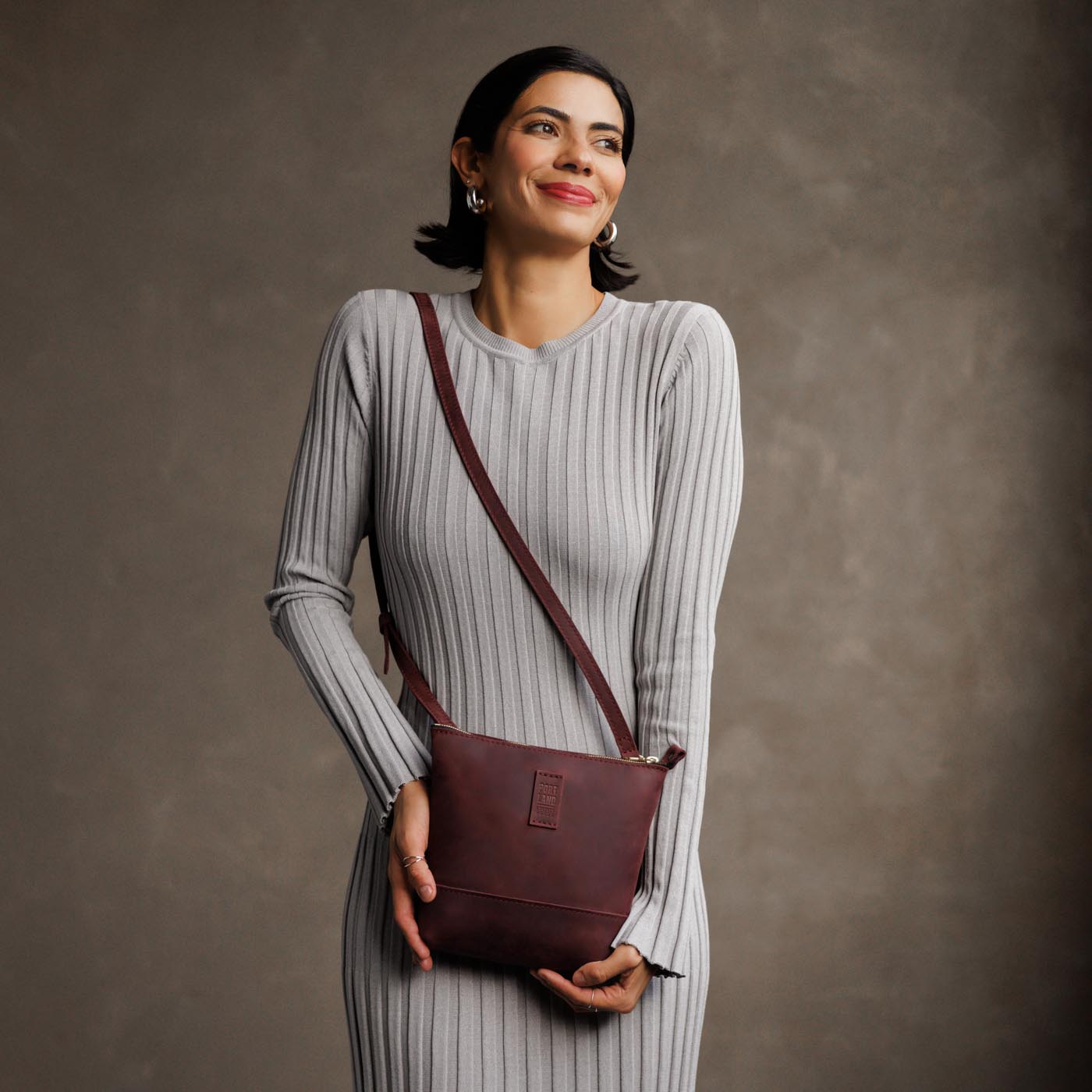 Merlot | Small rectangular crossbody purse with top zipper and interior pocket