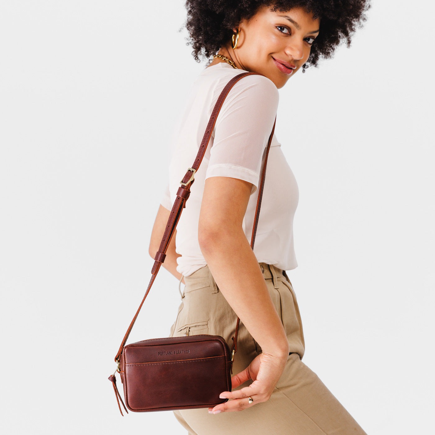 Cognac*Small | Petite rectangular crossbody with adjustable strap