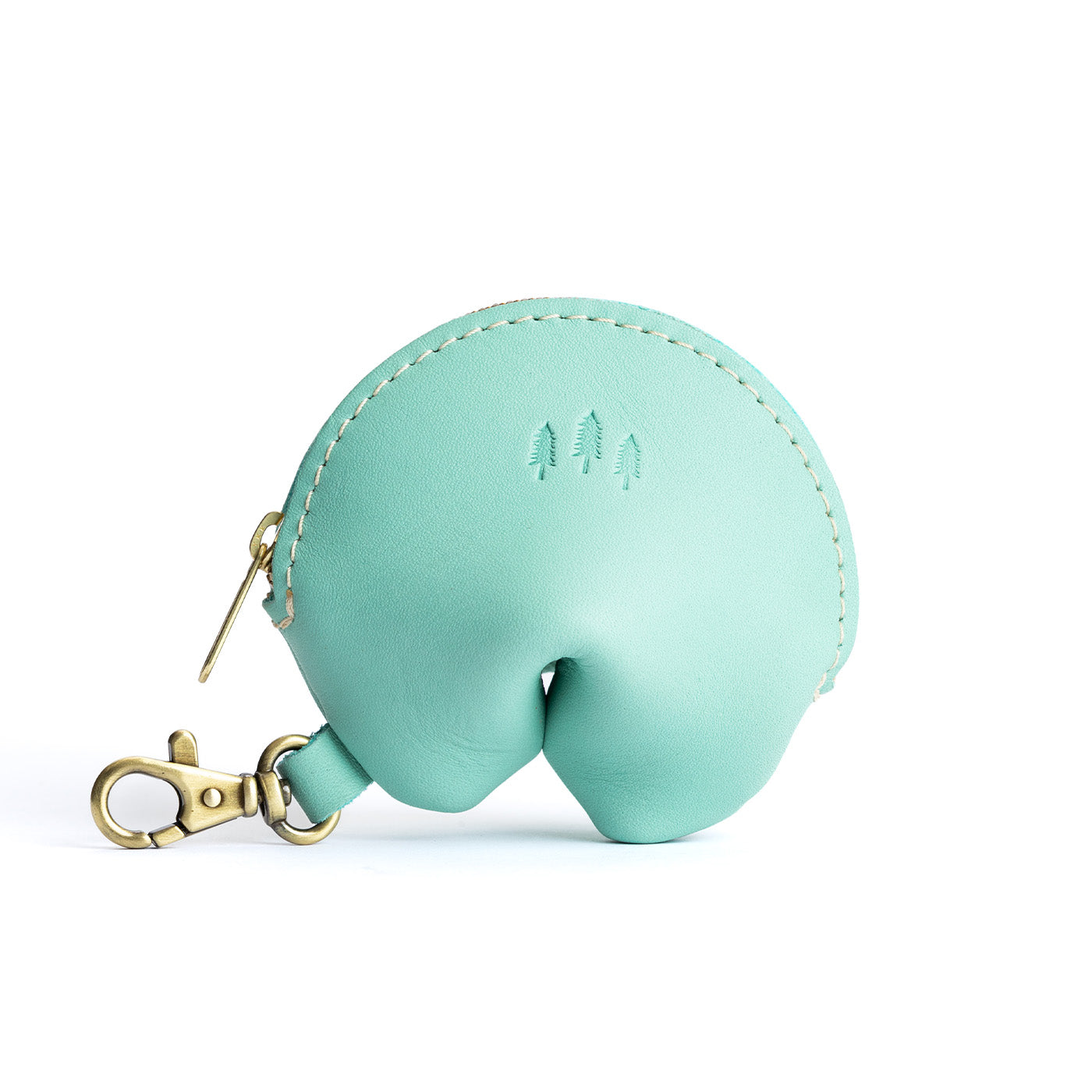 All Color: Mint | Leather fortune cookie shaped keychain pouch