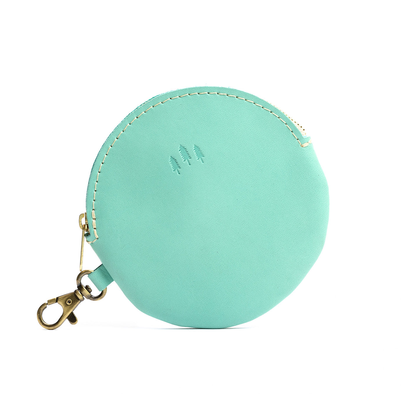 All Color: Mint | Leather flat round keychain pouch