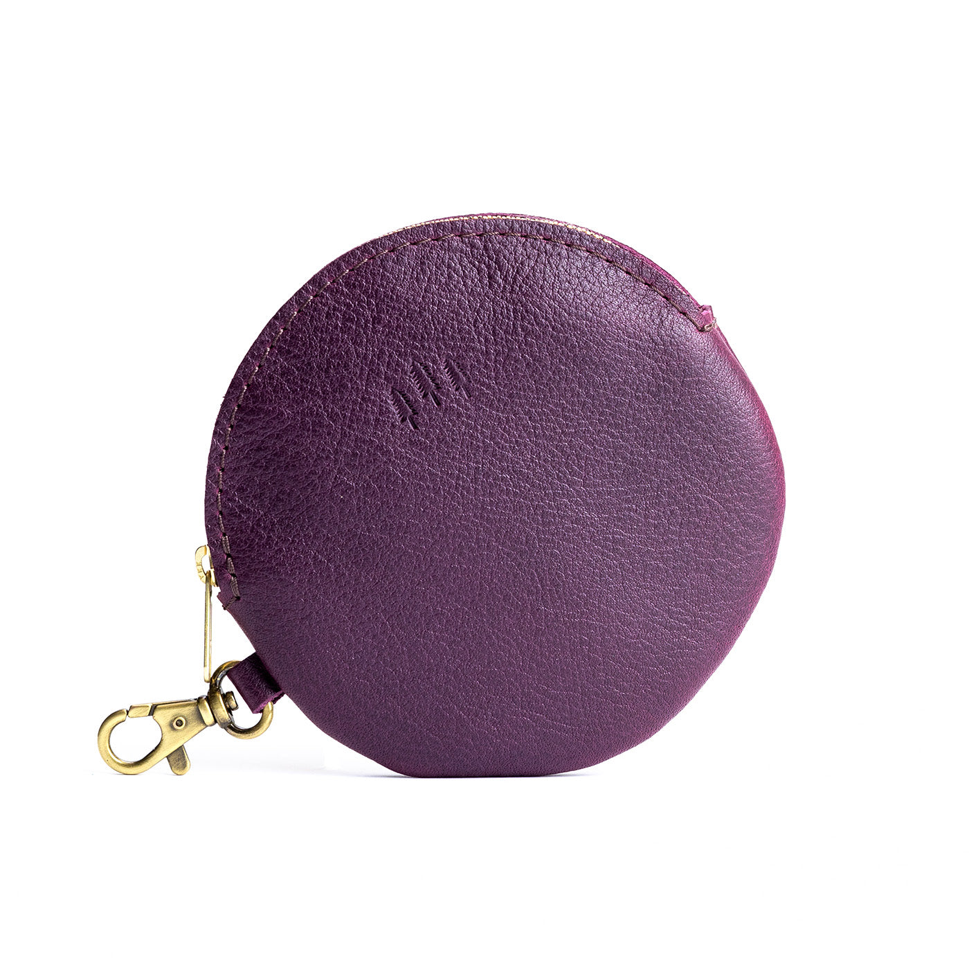 All Color: Plum | Leather flat round keychain pouch