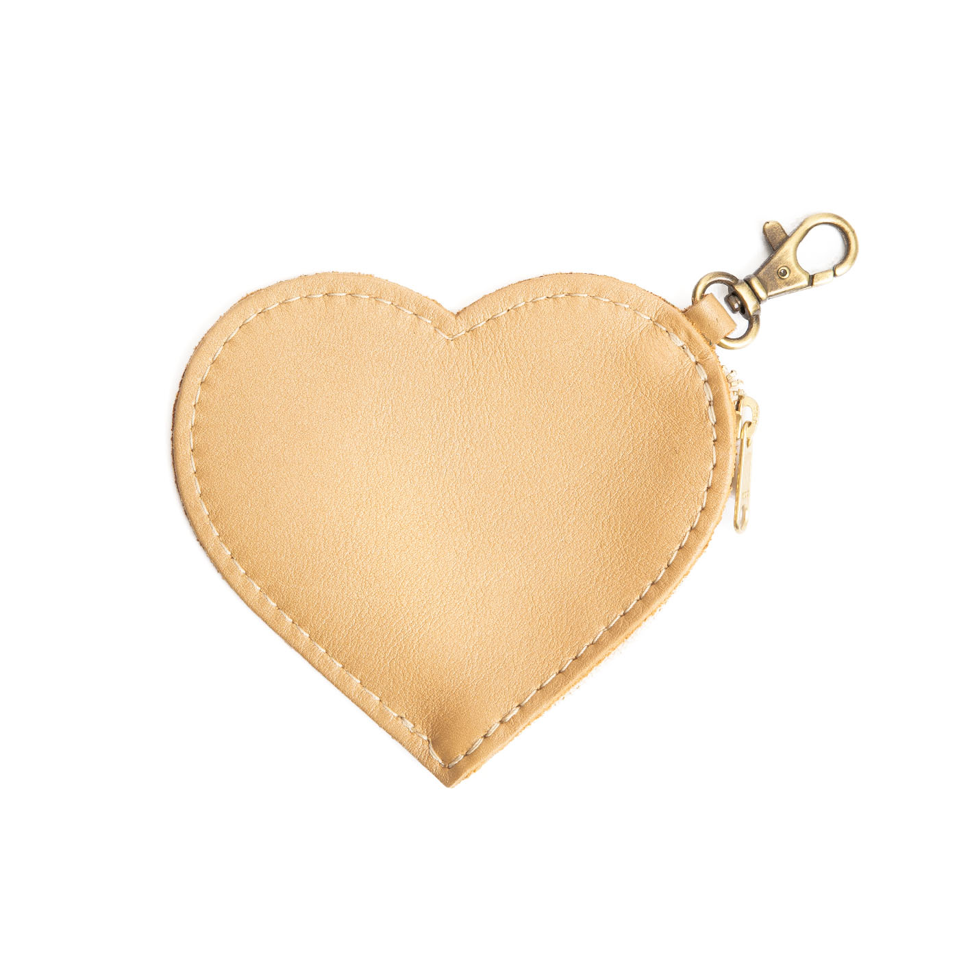 Champagne | top zippered heart shaped pouch with keychain