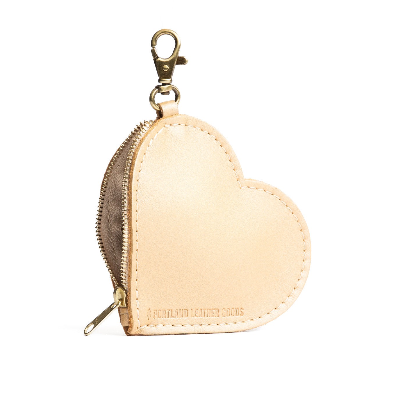 Champagne | top zippered heart shaped pouch with keychain