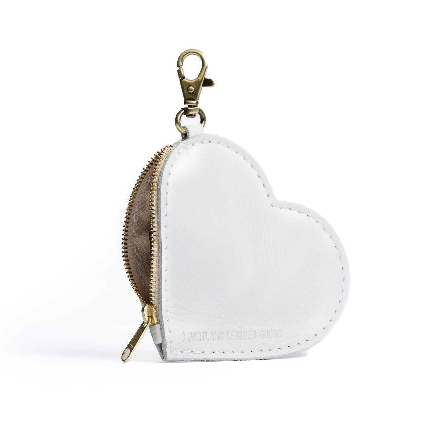 All Color: Pearl | top zippered heart shaped pouch with keychain