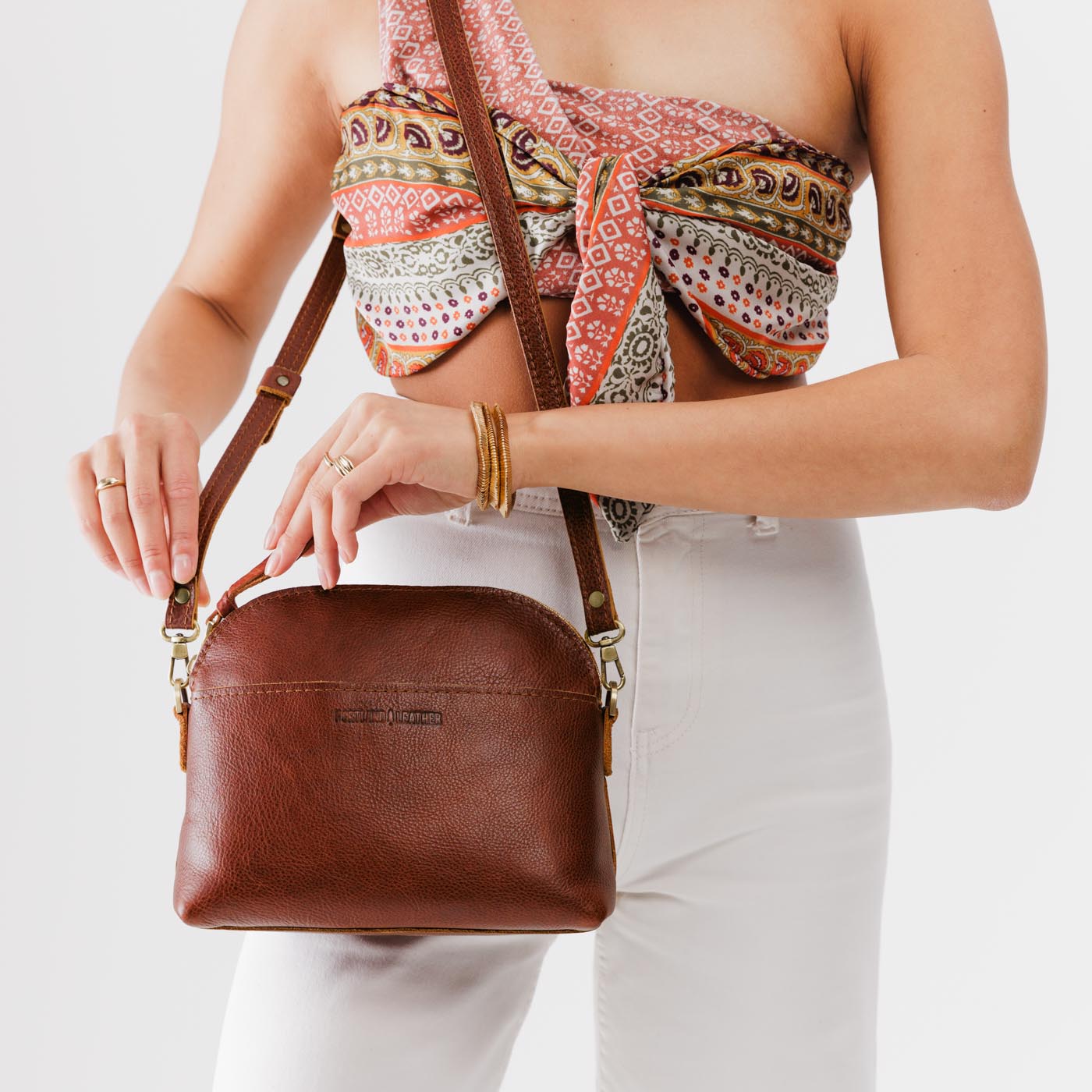 Nutmeg*Large | Dome shaped crossbody purse with front pocket and removable strap