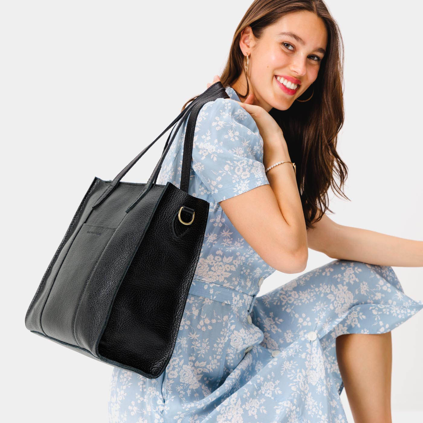  Pebbled--black*North/South  | Structured large tote bag with overlapping panels and crossbody strap