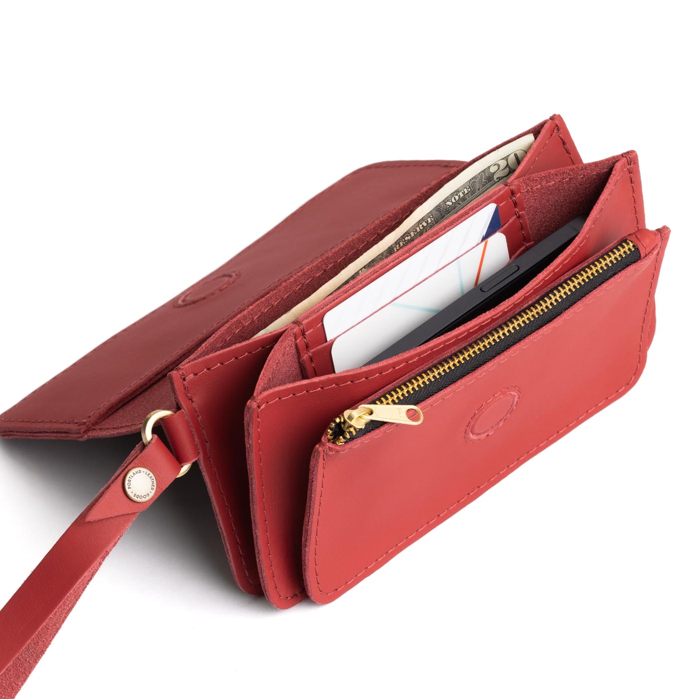 Crimson | Leather wallet clutch with wristlet and magnetic closure