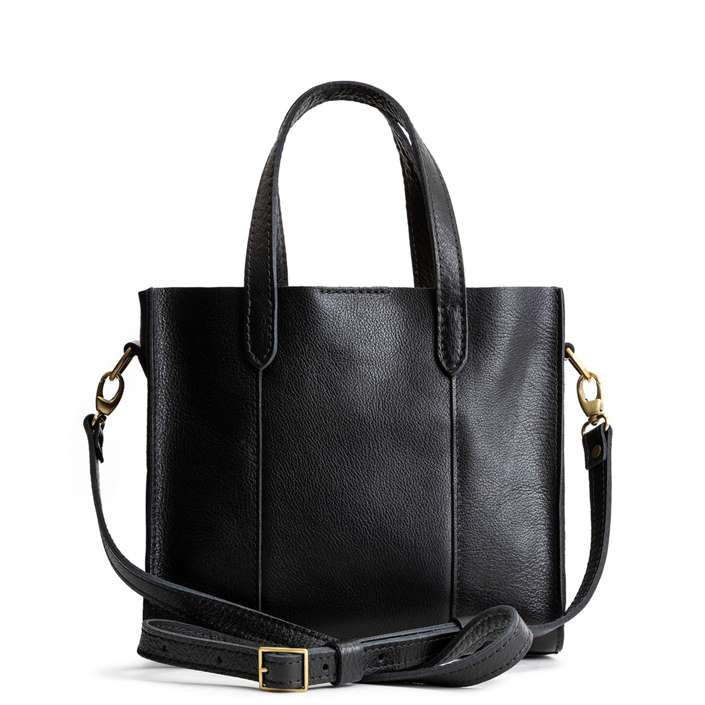 Pebbled--black*Classic | Structured mid-size tote bag with overlapping panels and crossbody strap