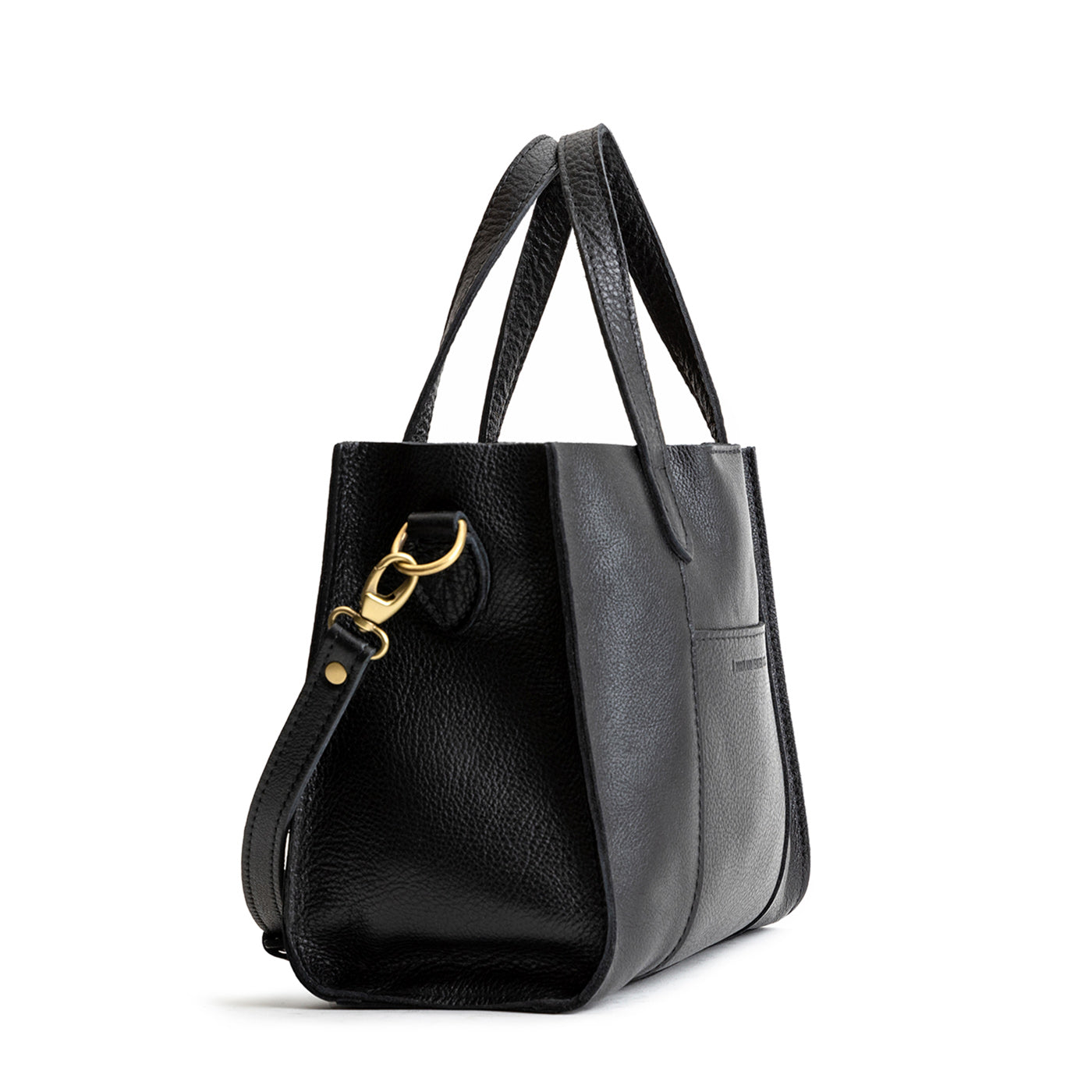 Pebbled--black*Classic | Structured mid-size tote bag with overlapping panels and crossbody strap