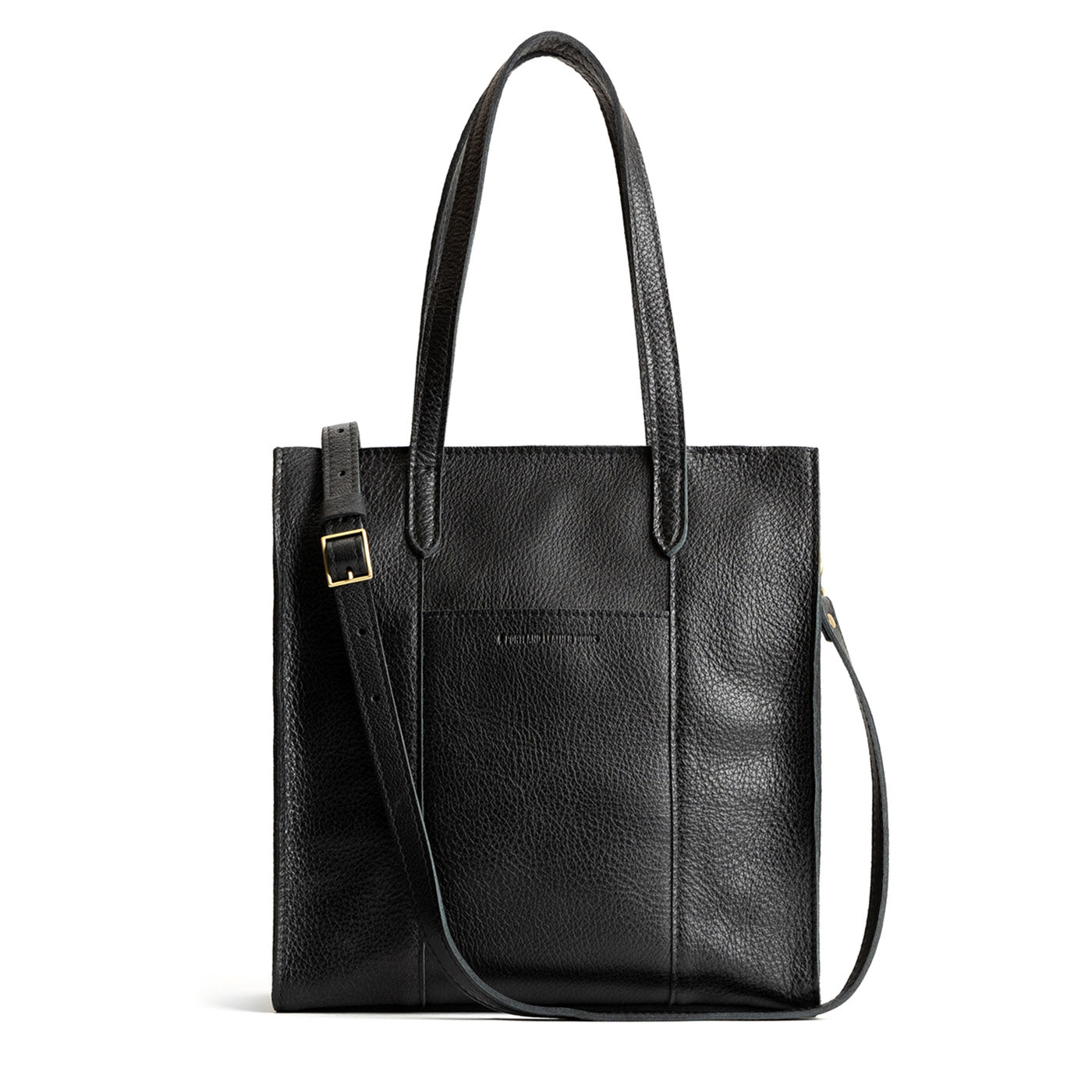  Pebbled--black North/South | Structured large tote bag with overlapping panels and crossbody strap