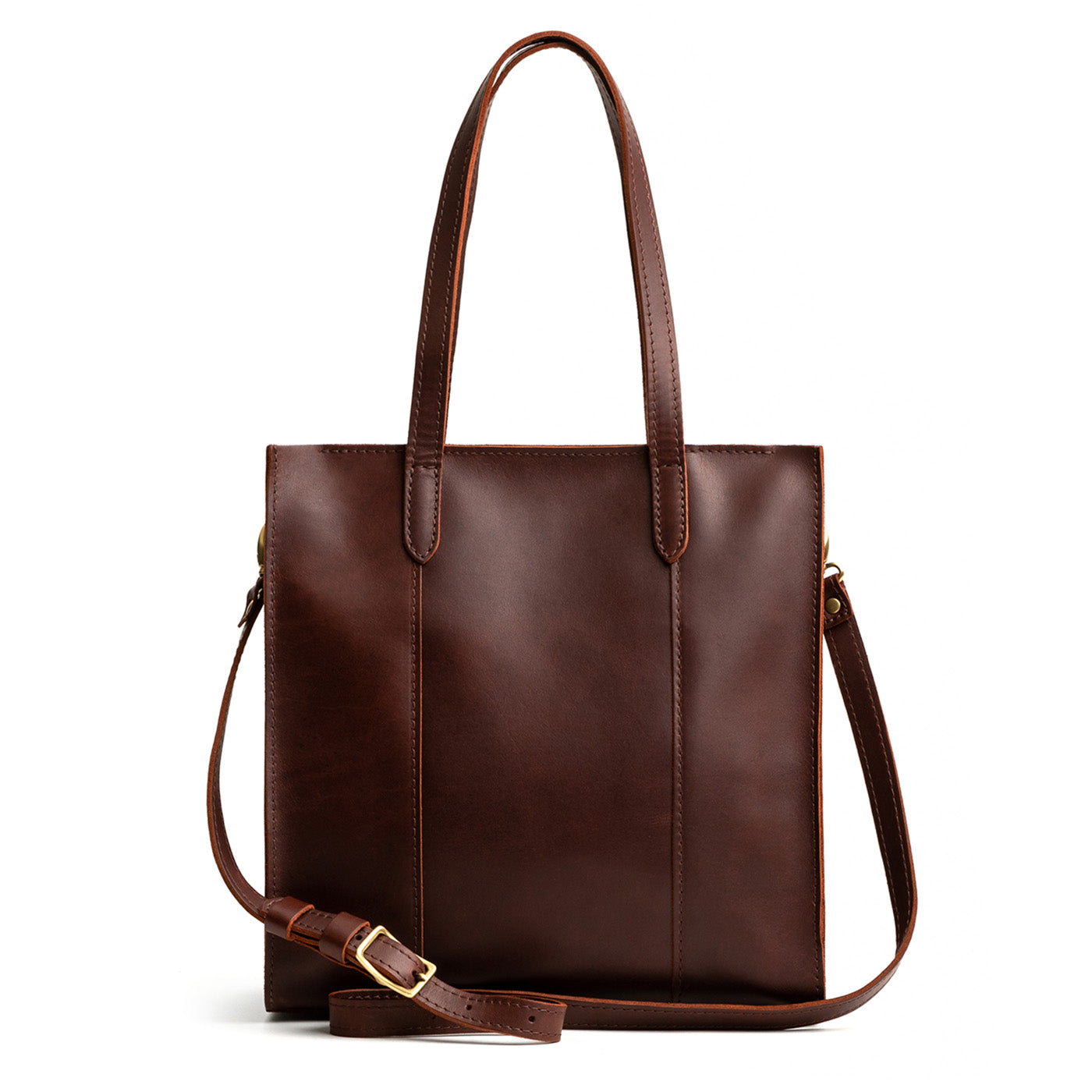  Cognac*North/South | Structured large tote bag with overlapping panels and crossbody strap