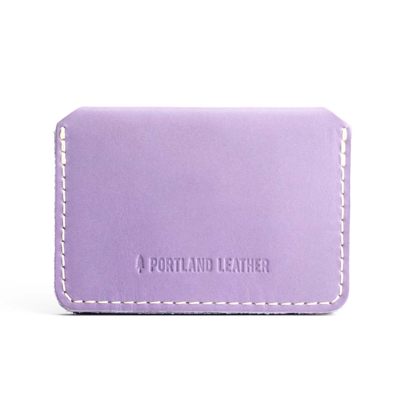 Lavender | Backside of small leather wallet with debossed PLG logo