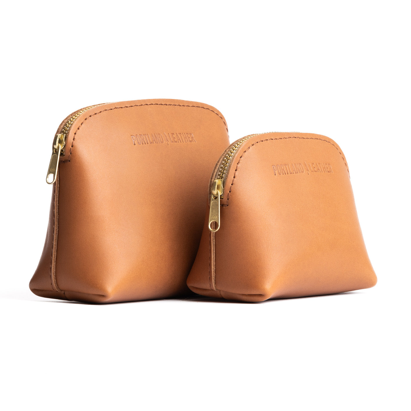 All Color: Biscuit | Compact leather pouch with top zipper