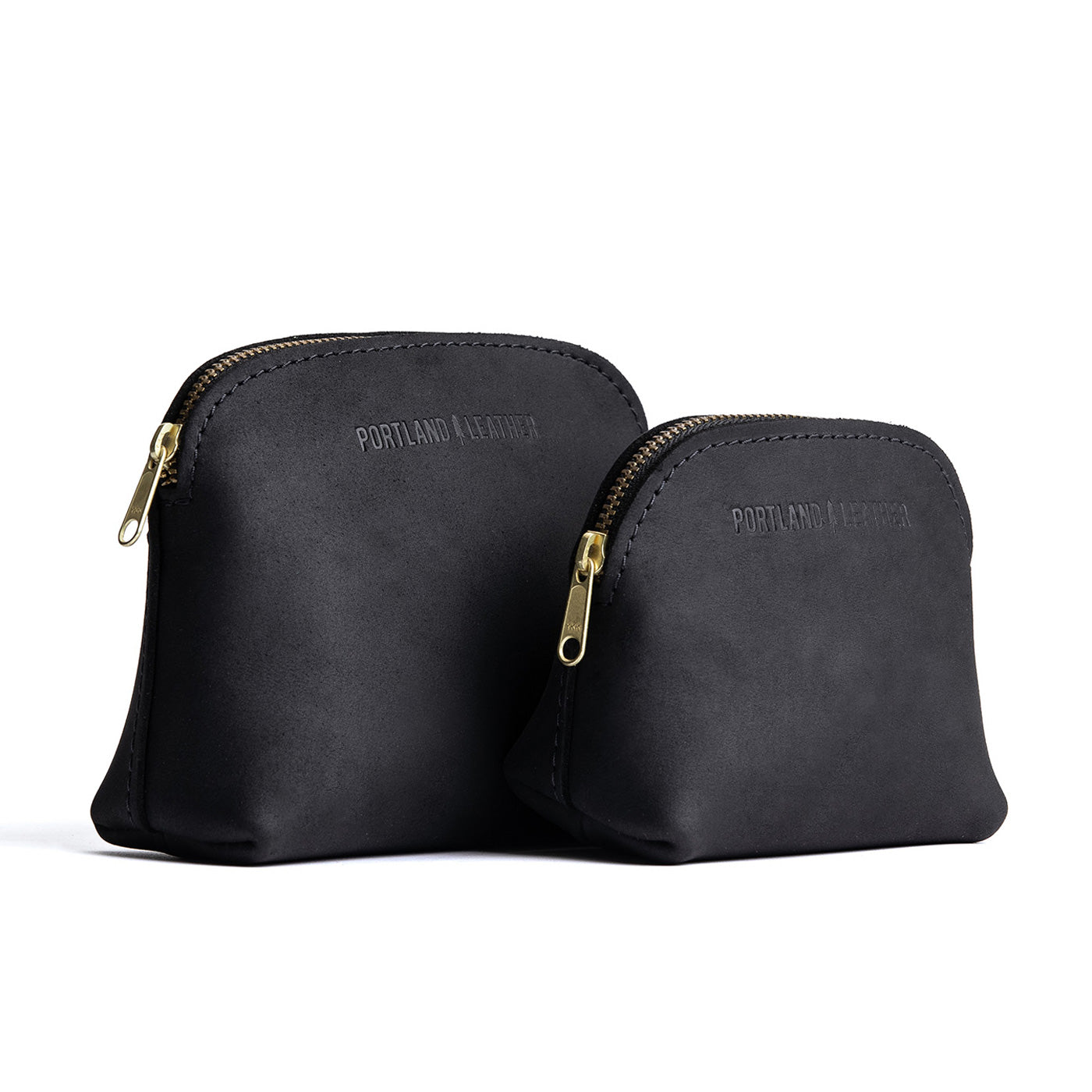 All Color: Shadow Black | Compact leather pouch with top zipper