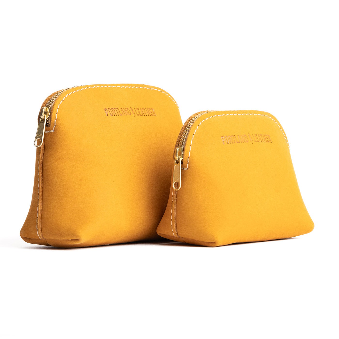 All Color: Turmeric | Compact leather pouch with top zipper