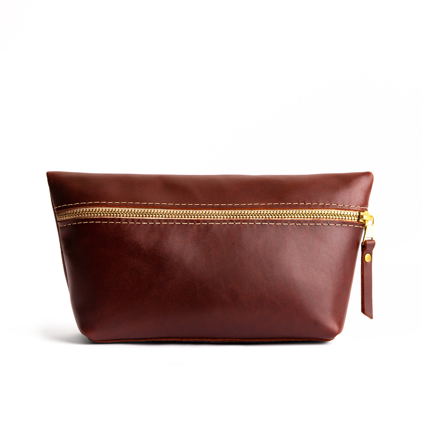 Cognac Large | Large leather makeup bag with zipper