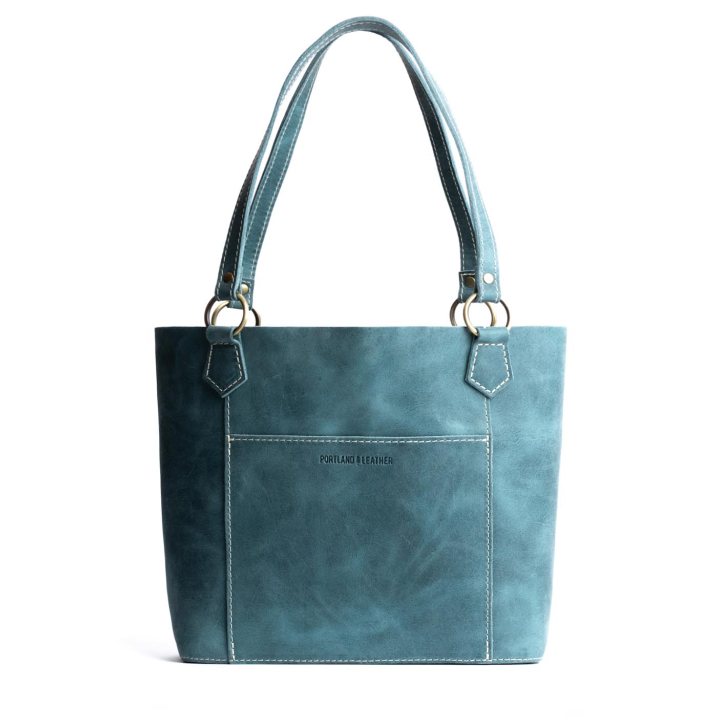 Aqua | Medium tote bag with antiqued brass toned hardware and front pocket