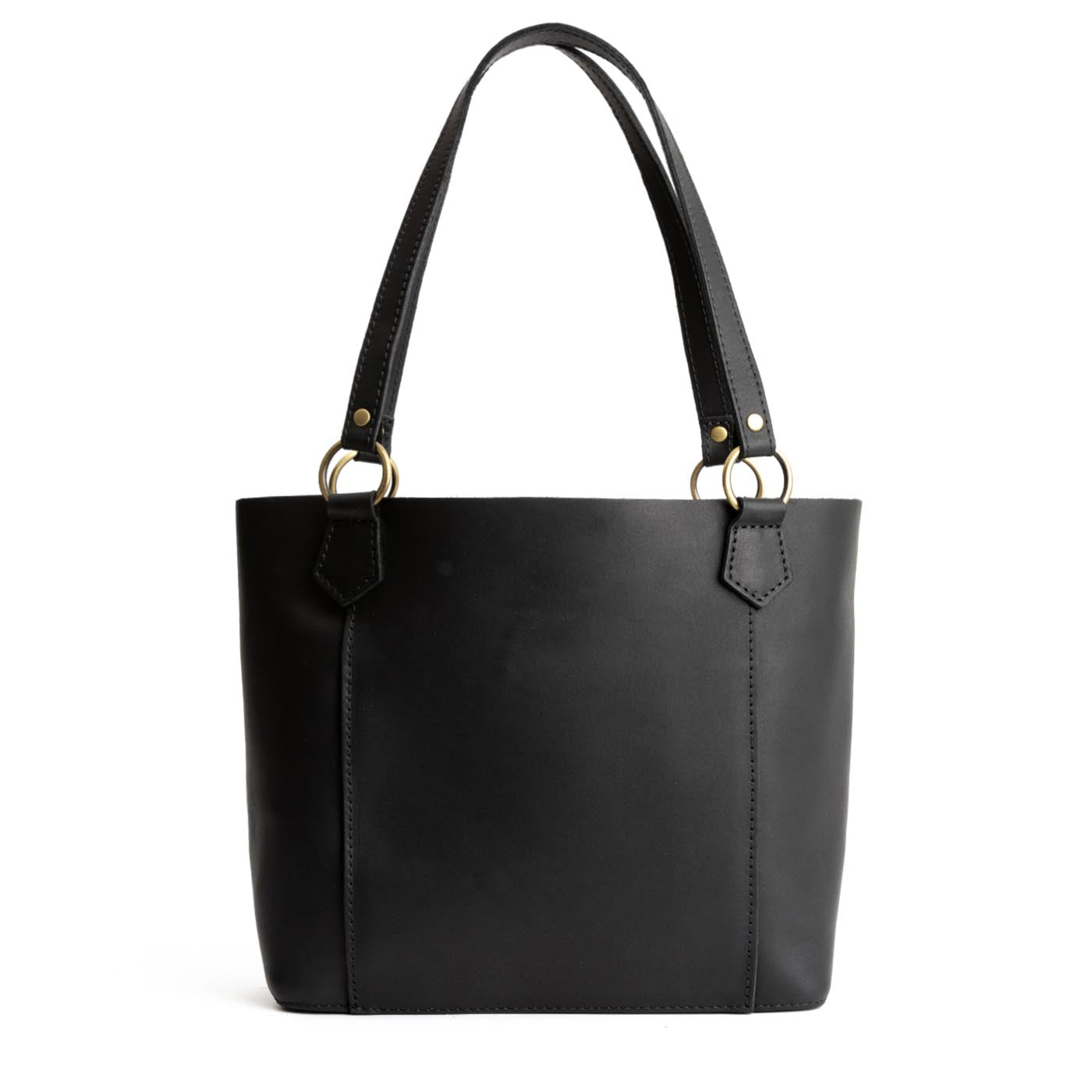 Black | Medium tote bag with antiqued brass toned hardware and front pocket