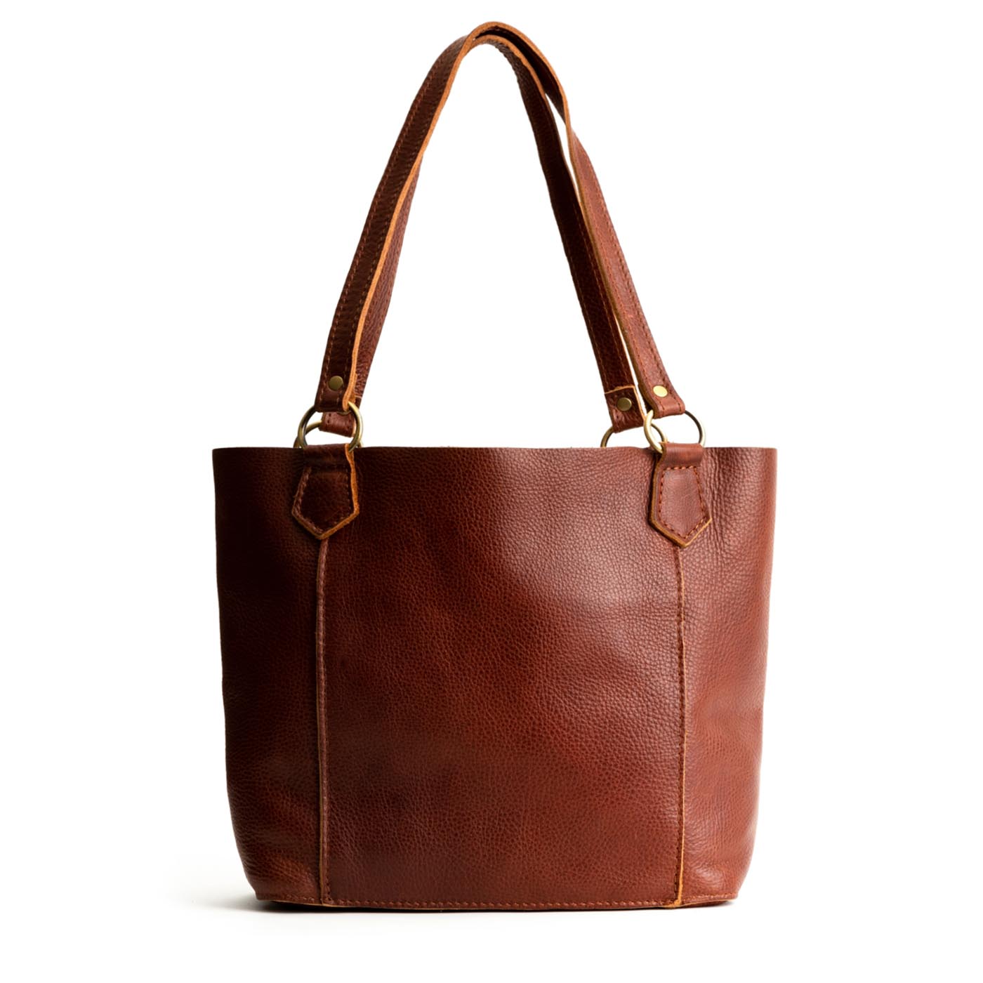 Nutmeg | Medium tote bag with antiqued brass toned hardware and front pocket