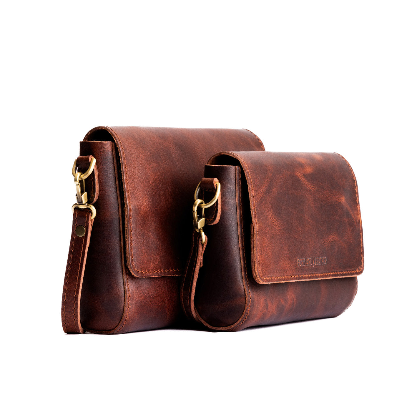 Lava | Side by Side of both sizes of Leather Crossbody Bag with Magnetic Messenger Bag Closure