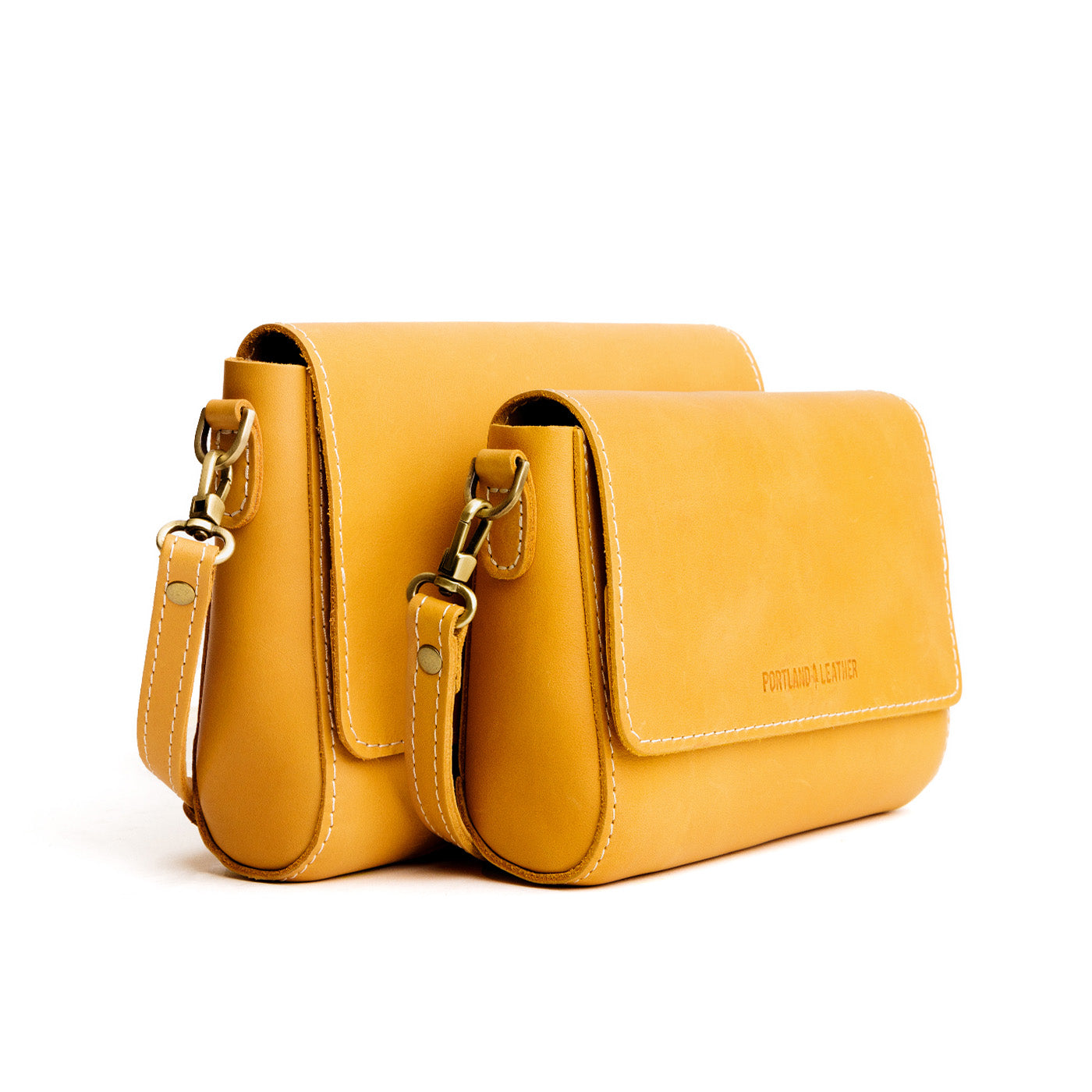 Sunflower | Side by Side of both sizes of Leather Crossbody Bag with Magnetic Messenger Bag Closure