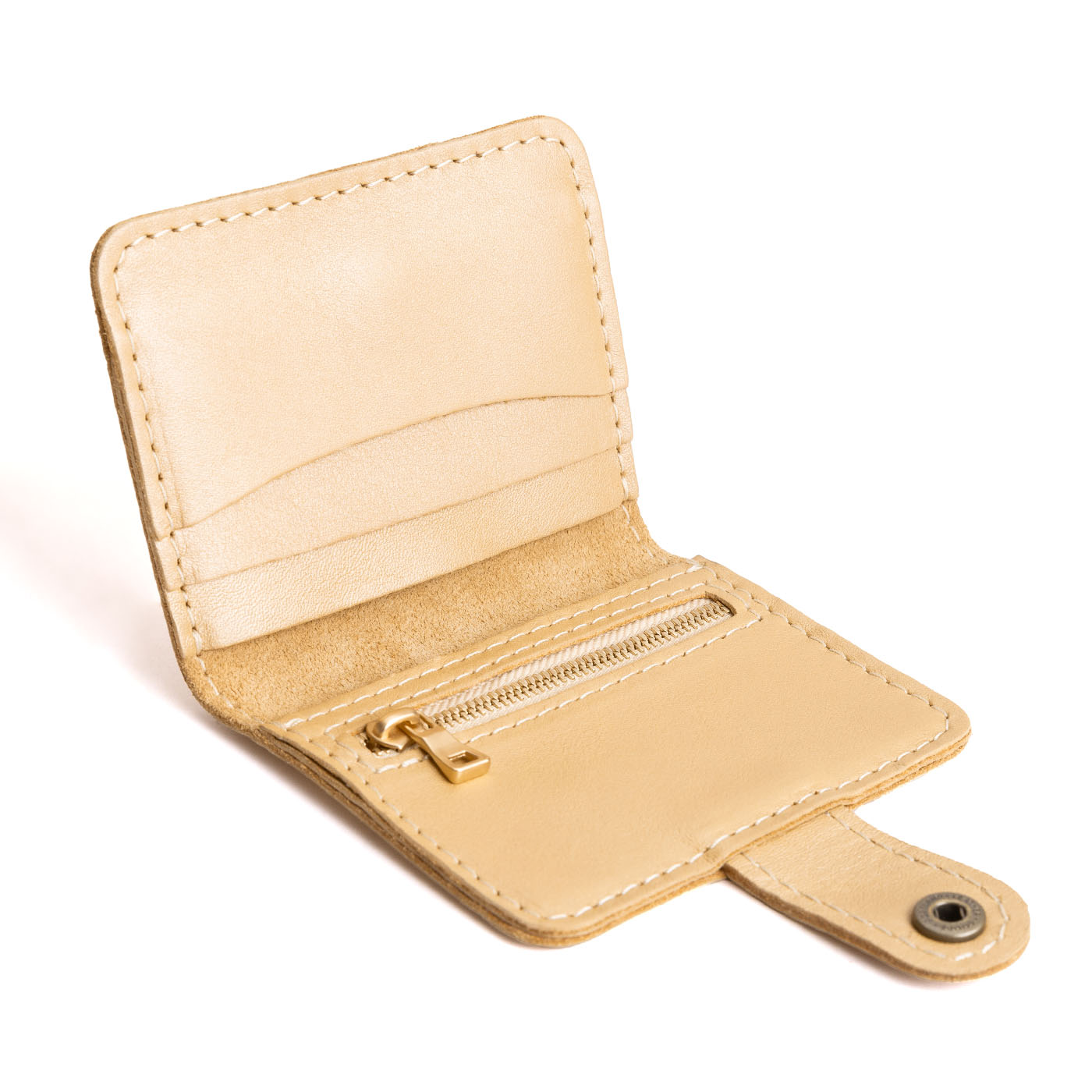 Champagne | Small leather wallet with snap open