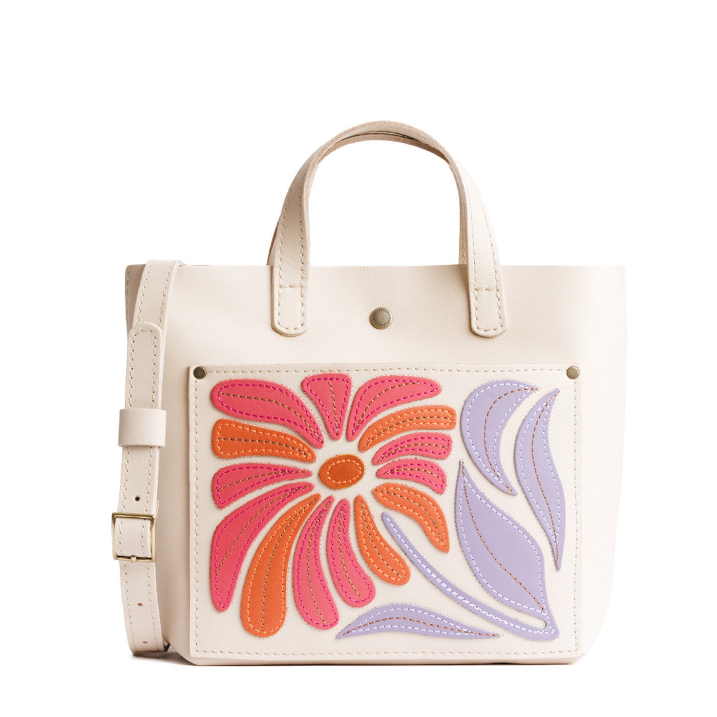 Wildflower Bone*Classic | Crossbody tote bag with snap closure and flower embroidery