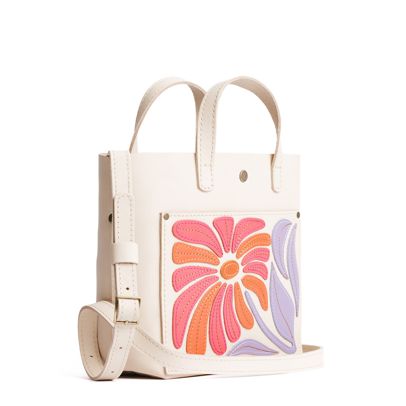 Wildflower Bone*Classic | Crossbody tote bag with snap closure and flower embroidery