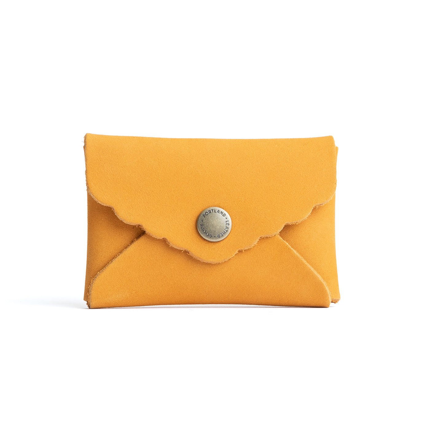 Turmeric | Small leather wallet with scalloped edge