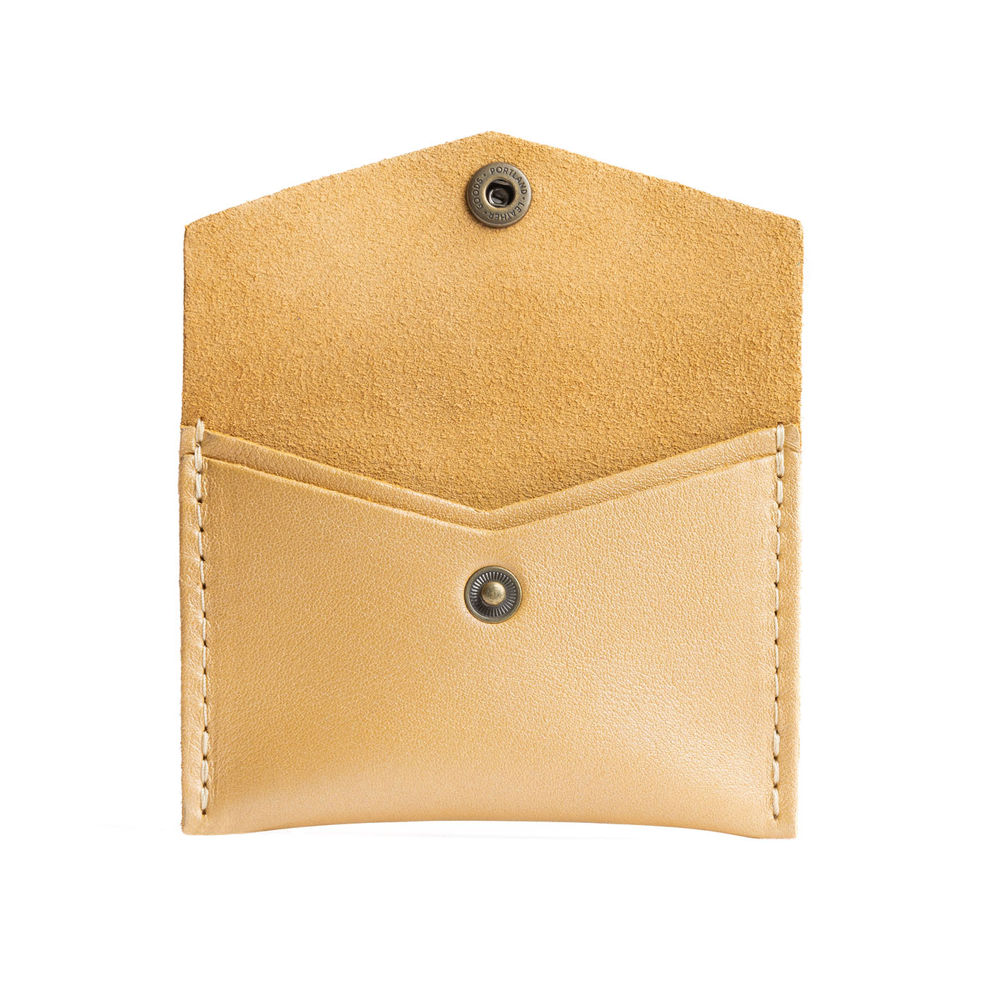 Champagne | Small leather card wallet with snap closure open