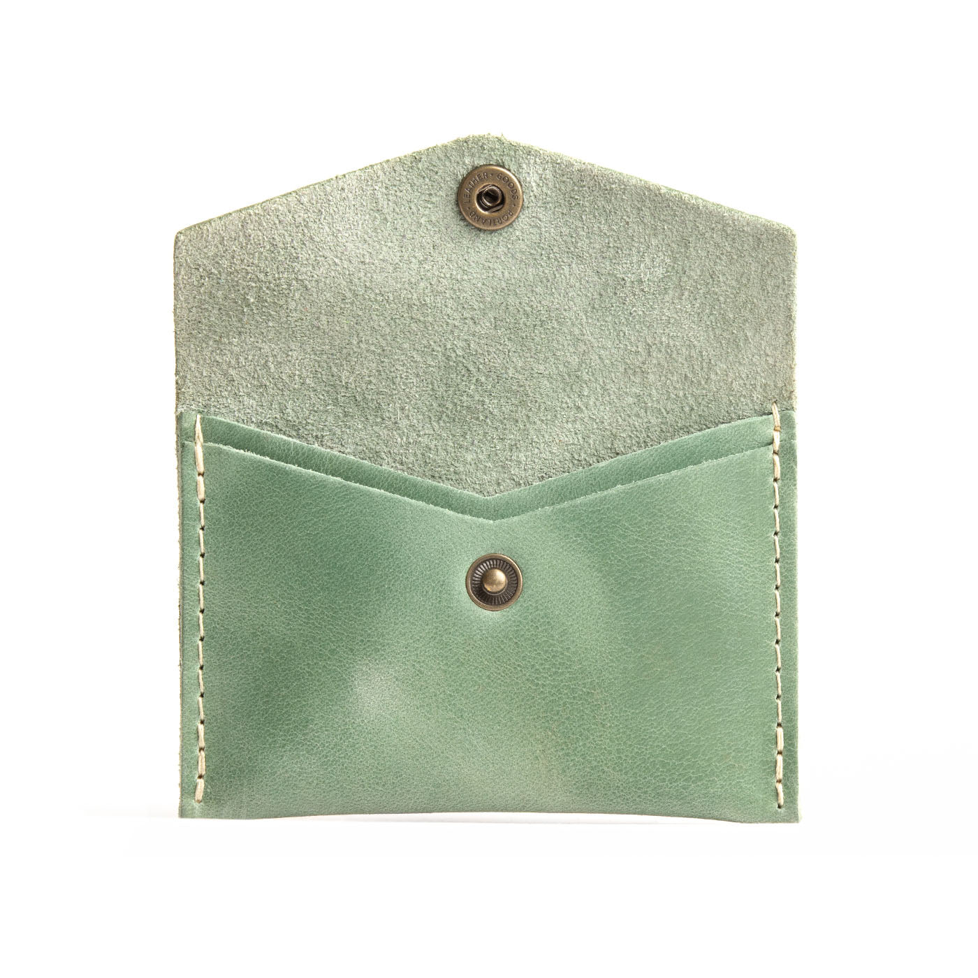 Cucumber | Small leather card wallet with snap closure open