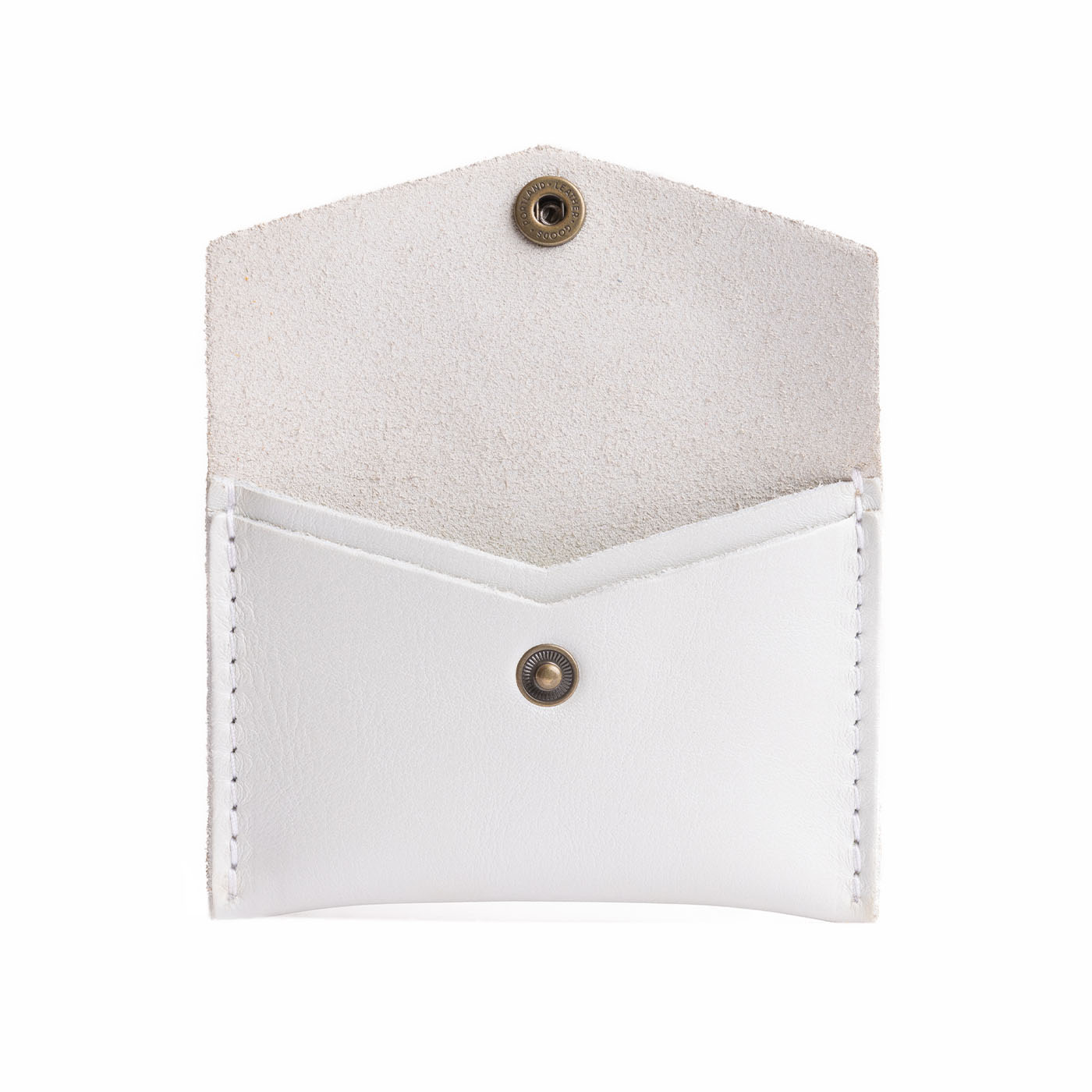 Pearl | Small leather card wallet with snap closure open