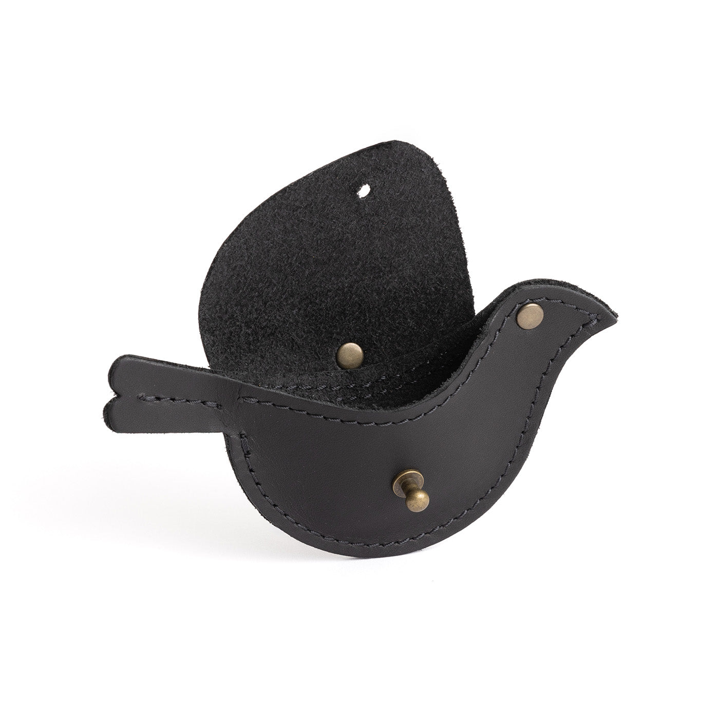 Black | Bird shaped pouch with button closure and lobster clasp