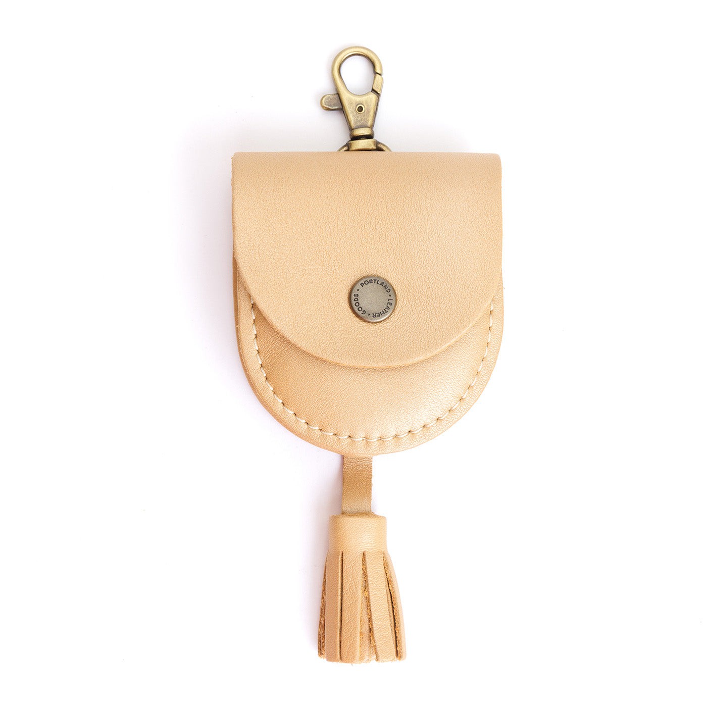 Champagne | U shaped pouch with snap closure, lobster clasp and fringed tassel