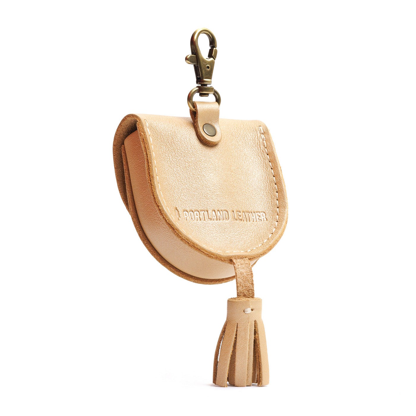 Champagne | U shaped pouch with snap closure, lobster clasp and fringed tassel