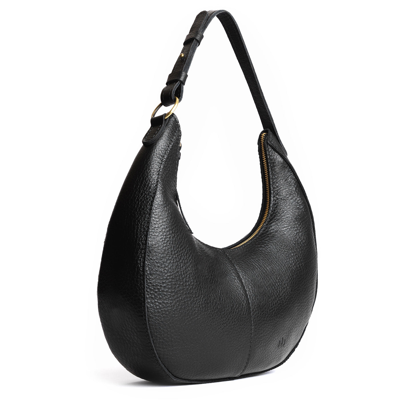 Pebbled--black Large  | Large crescent shaped shoulder bag with zipper closure and adjustable strap